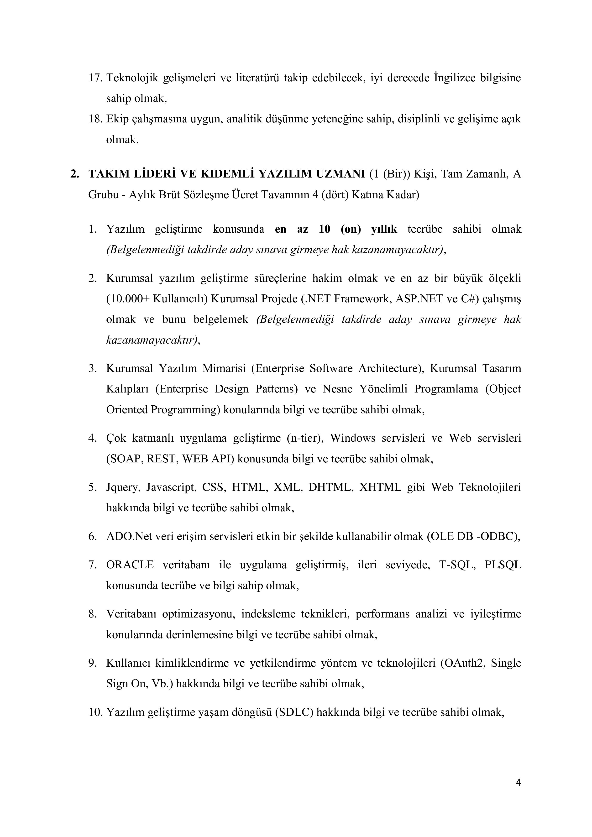 TÜRKİYE İŞ KURUMU GENEL MÜDÜRLÜĞÜ 8  ADET BİLİŞİM PERSONELİ  ( 21 Ekim - 3 Kasım) İlan İçeriği Sayfa 4