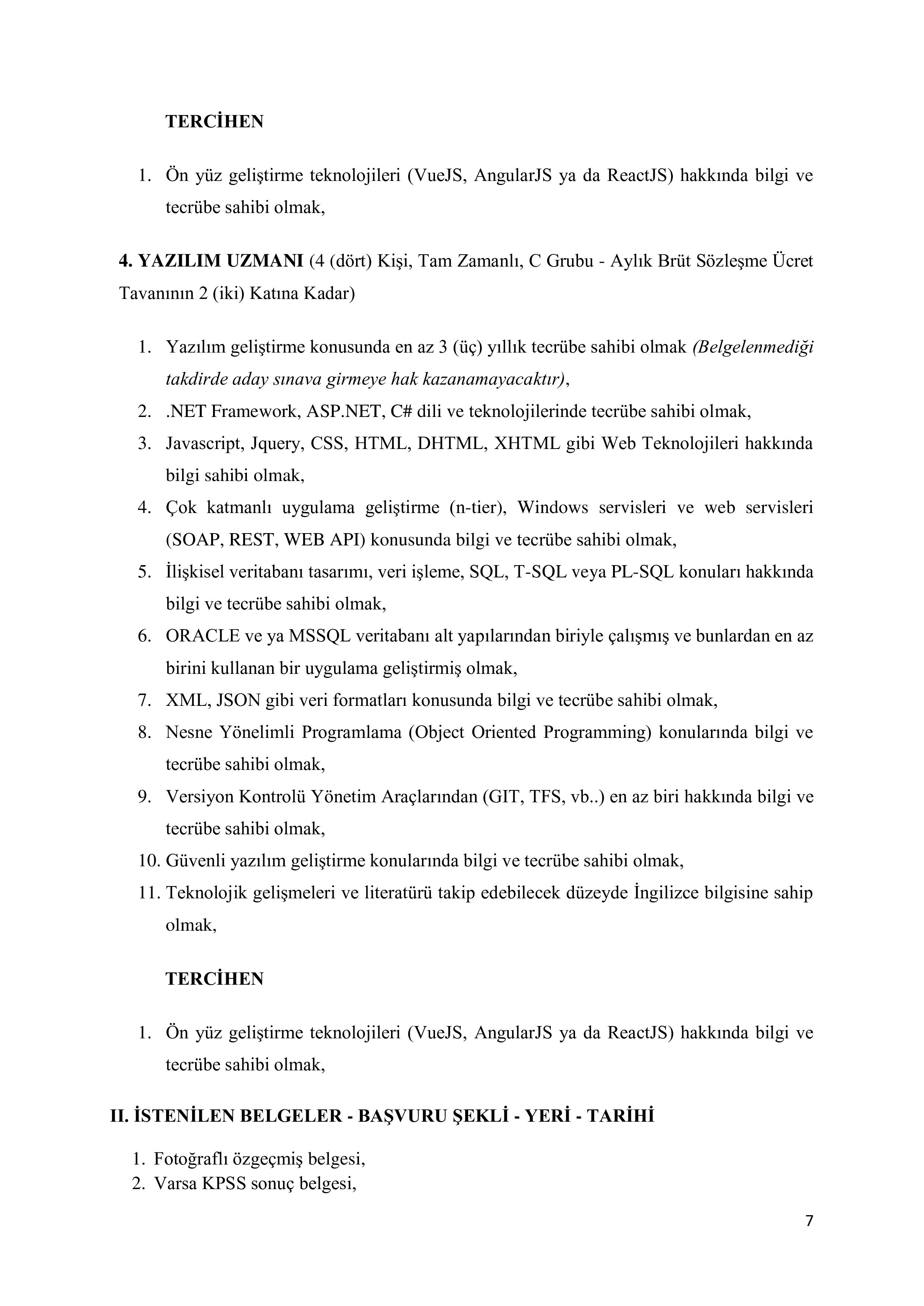TÜRKİYE İŞ KURUMU GENEL MÜDÜRLÜĞÜ 8  ADET BİLİŞİM PERSONELİ  ( 21 Ekim - 3 Kasım) İlan İçeriği Sayfa 7