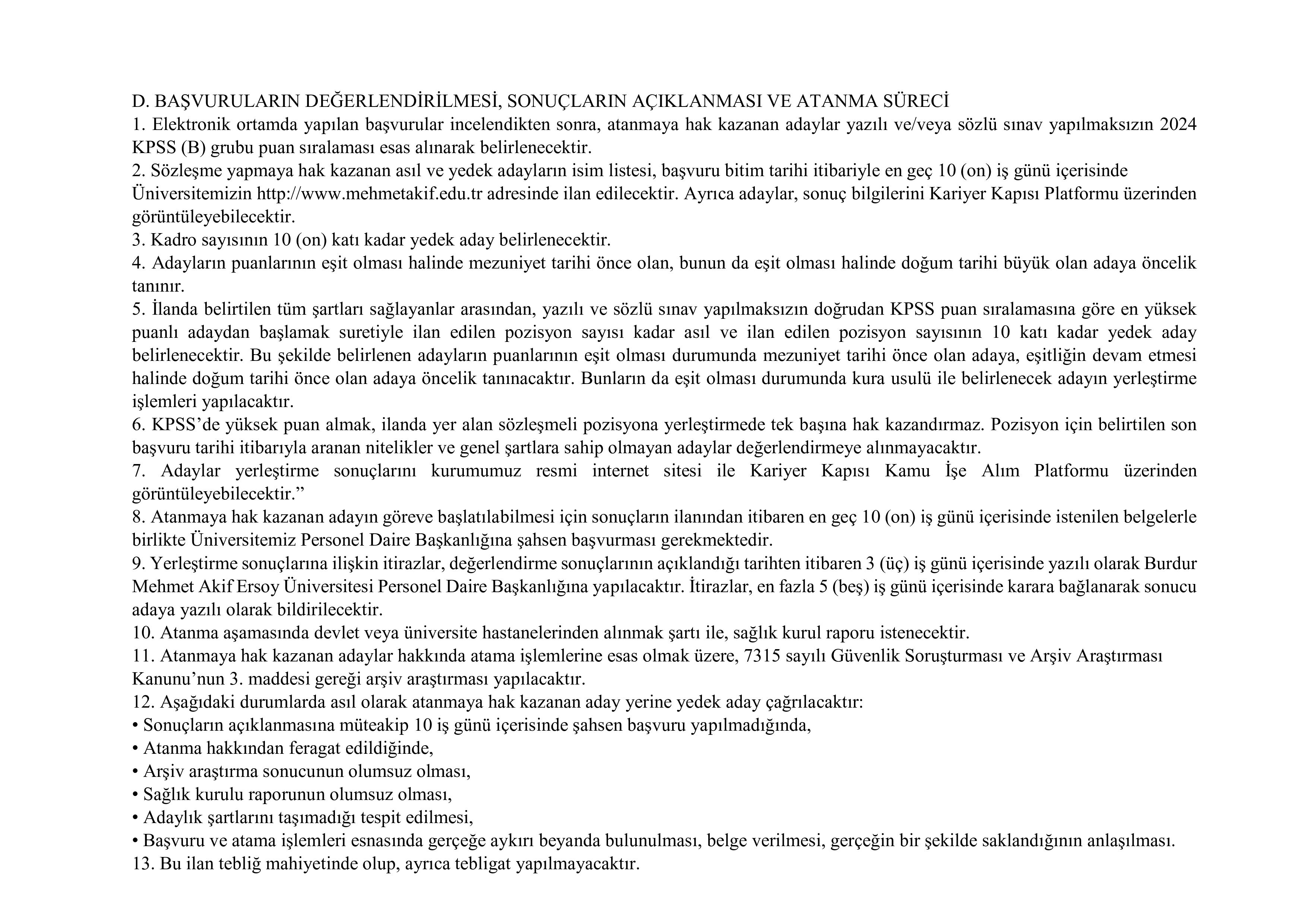 İlan İçeriği Sayfa 11 BURDUR MEHMET AKİF ERSOY ÜNİVERSİTESİ 54 SÖZLEŞMELİ PERSONEL ALACAK ( 17 Kasım - 1 Aralık) İlan İçeriği Sayfa 11