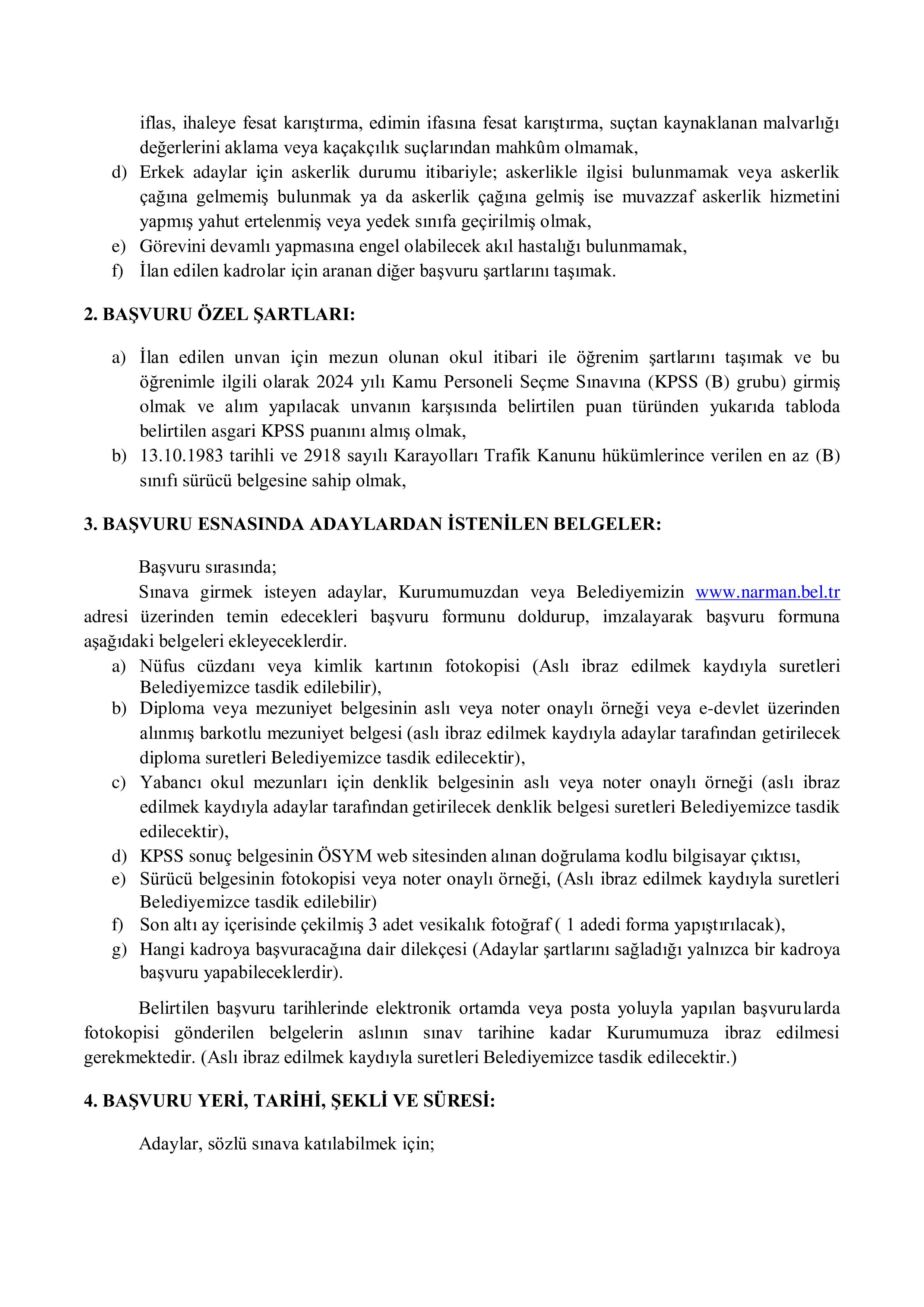 NARMAN BELEDİYE BAŞKANLIĞI MÜHENDİS ( 27 Nisan - 29 Nisan) İlan İçeriği Sayfa 2