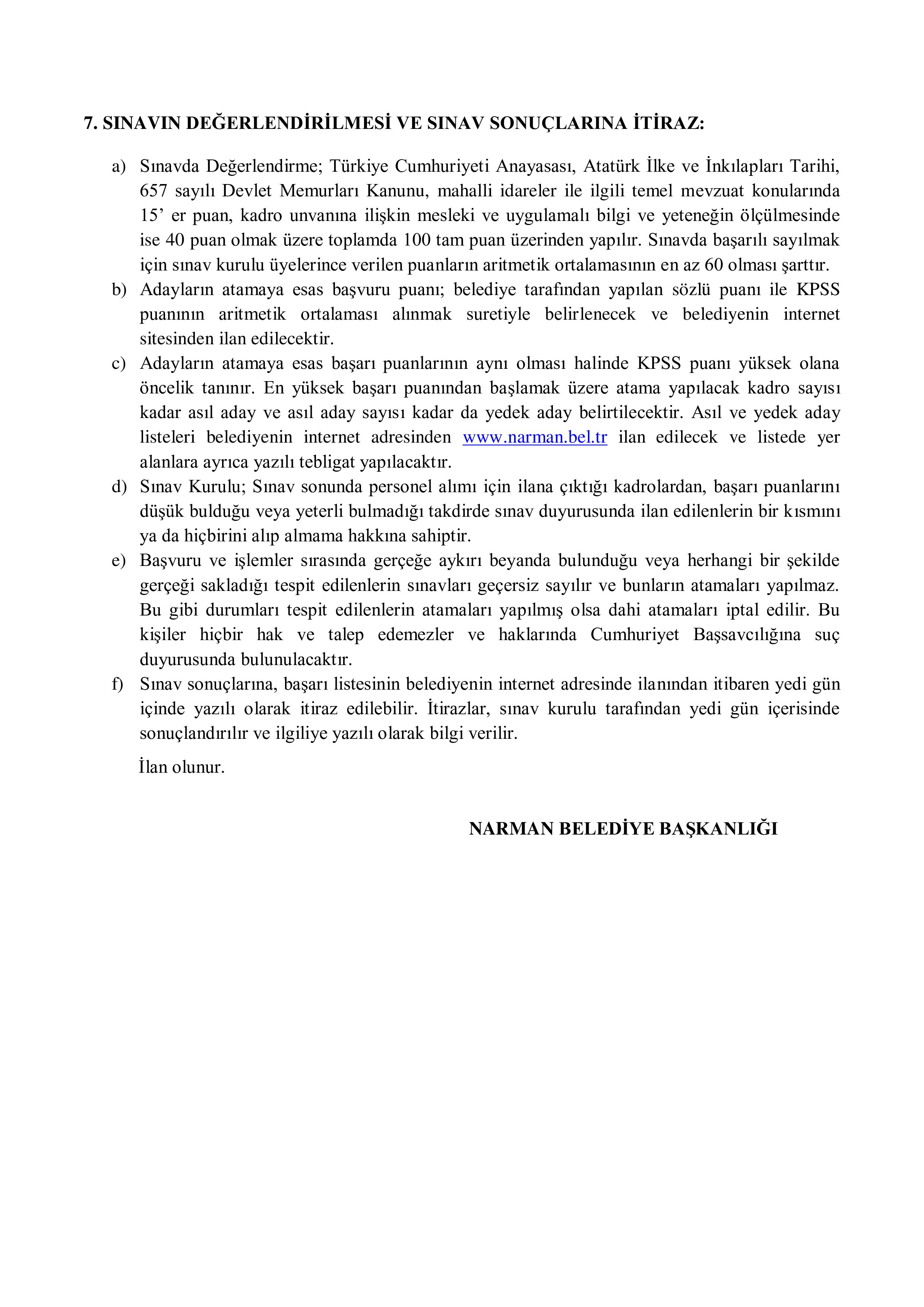 NARMAN BELEDİYE BAŞKANLIĞI MÜHENDİS ( 27 Nisan - 29 Nisan) İlan İçeriği Sayfa 4