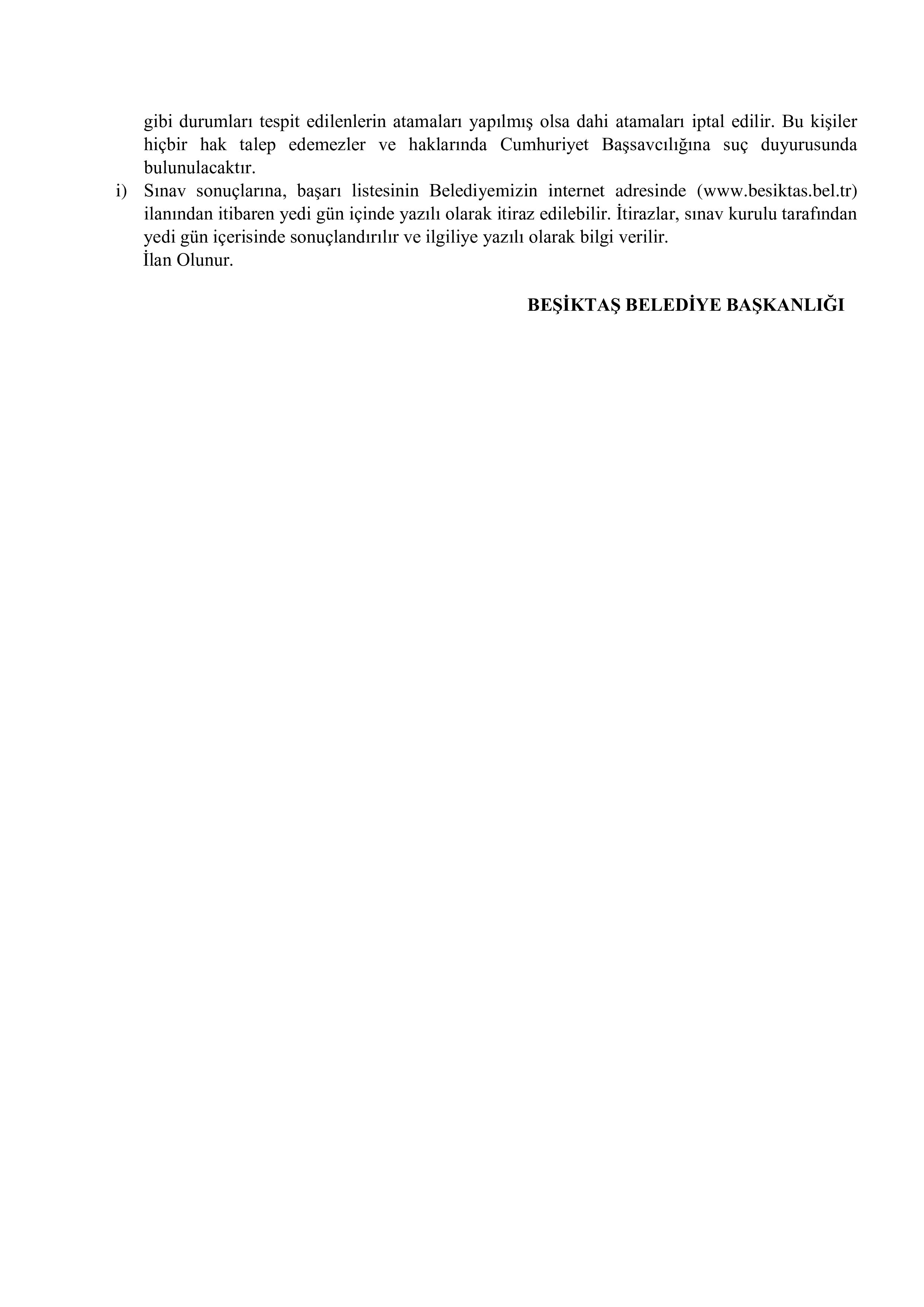 İlan İçeriği Sayfa 5 BEŞİKTAŞ BELEDİYE BAŞKANLIĞI 15 ZABITA MEMURU ALACAK ( 1 Nisan - 3 Nisan) İlan İçeriği Sayfa 5