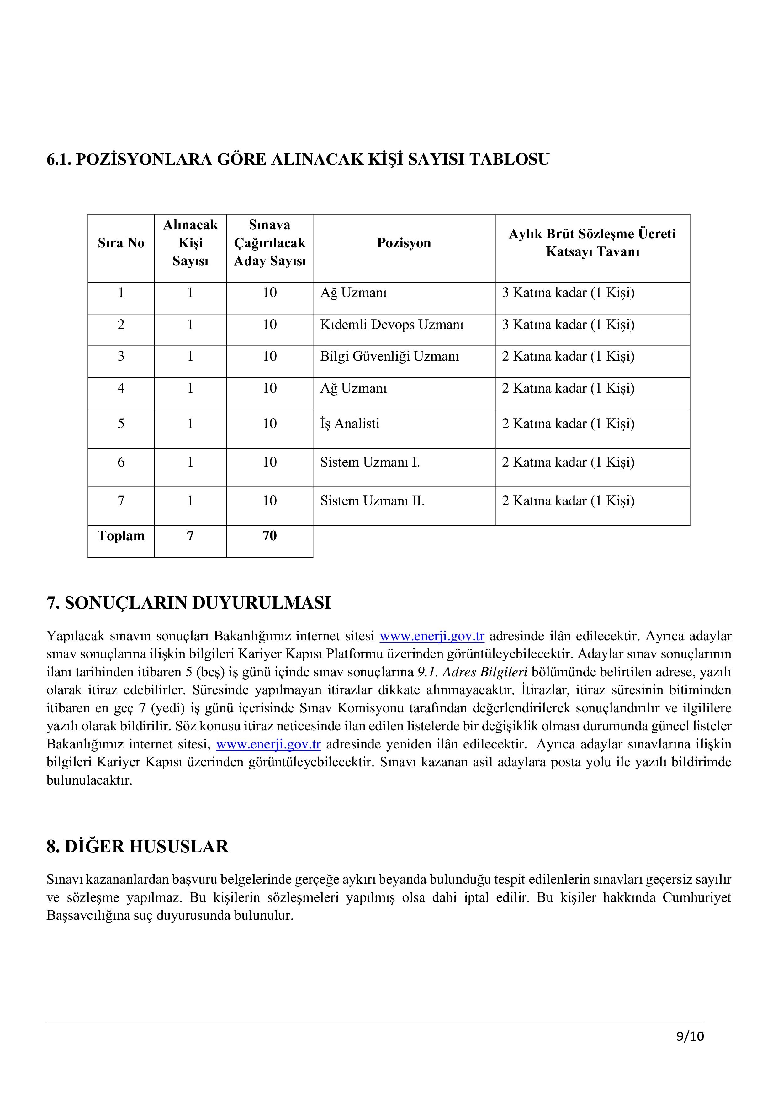 ENERJİ VE TABİİ KAYNAKLAR BAKANLIĞI 7 (YEDİ) SÖZLEŞMELİ BİLİŞİM PERSONELİ ALACAKTIR. ( 24 Kasım - 5 Aralık) İlan İçeriği Sayfa 9
