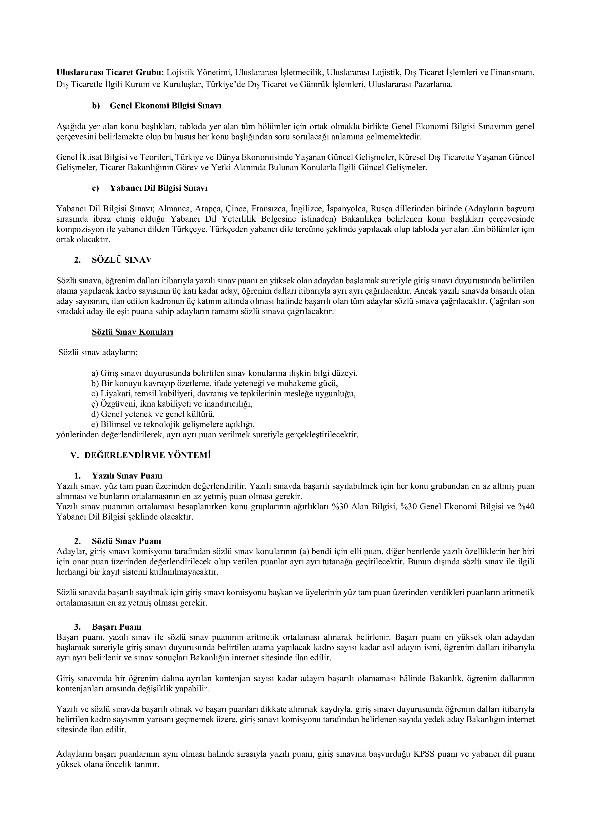 TİCARET BAKANLIĞI 60 TİCARET UZMAN YARDIMCISI ALACAK ( 10 Aralık - 19 Aralık) İlan İçeriği Sayfa 3