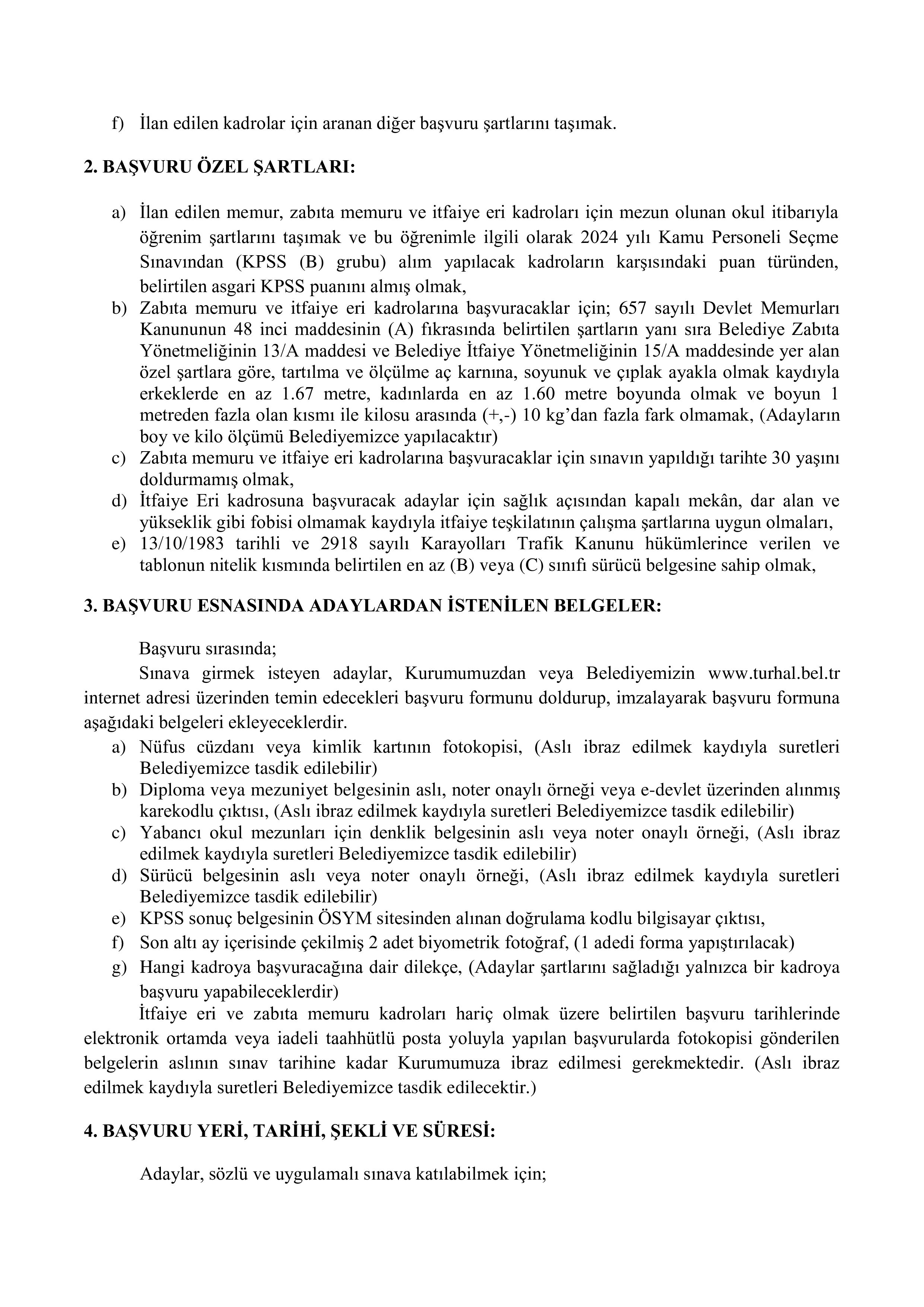 TURHAL BELEDİYE BAŞKANLIĞI 19 MEMUR ALACAK ( 24 Aralık - 26 Aralık) İlan İçeriği Sayfa 4
