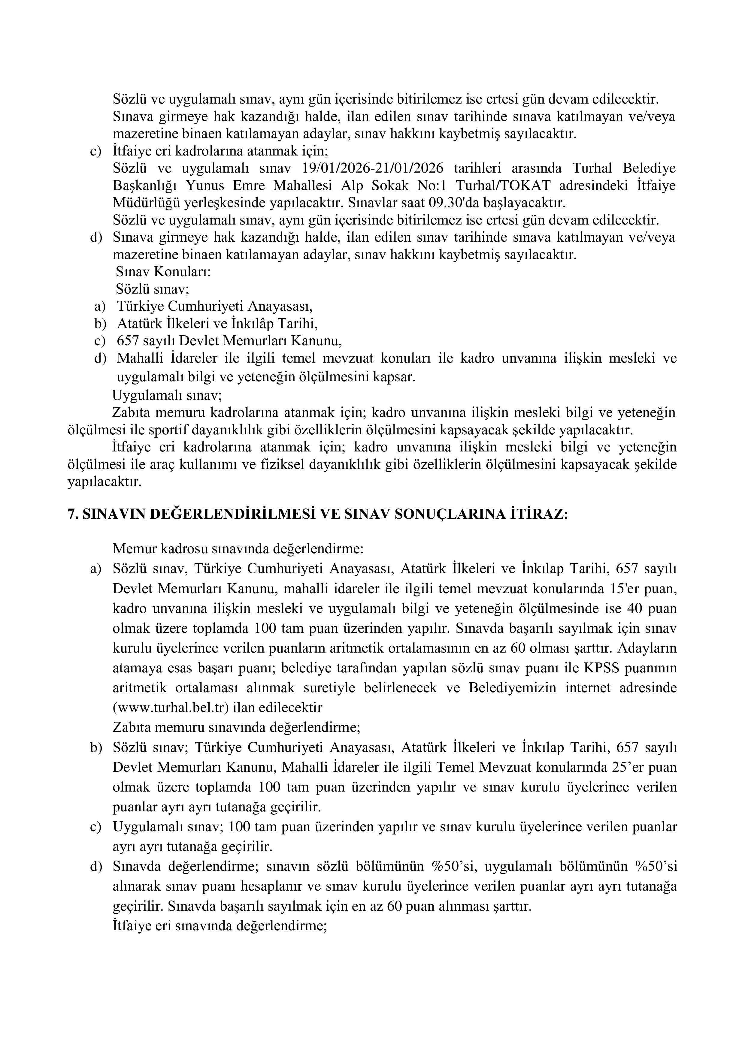 TURHAL BELEDİYE BAŞKANLIĞI 19 MEMUR ALACAK ( 24 Aralık - 26 Aralık) İlan İçeriği Sayfa 6