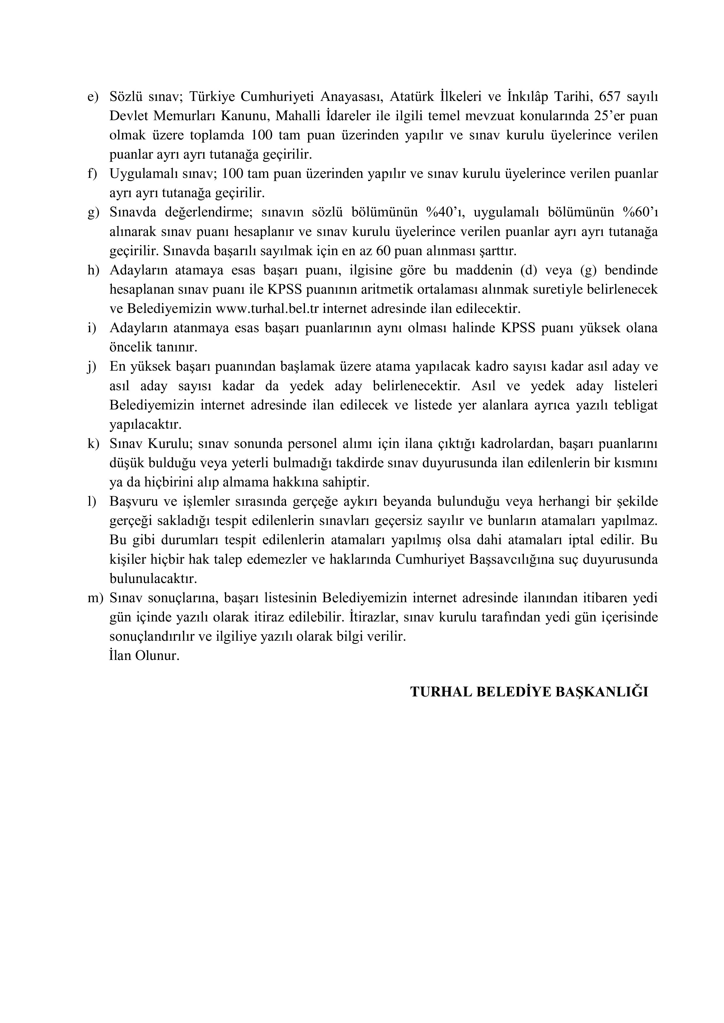 TURHAL BELEDİYE BAŞKANLIĞI 19 MEMUR ALACAK ( 24 Aralık - 26 Aralık) İlan İçeriği Sayfa 7