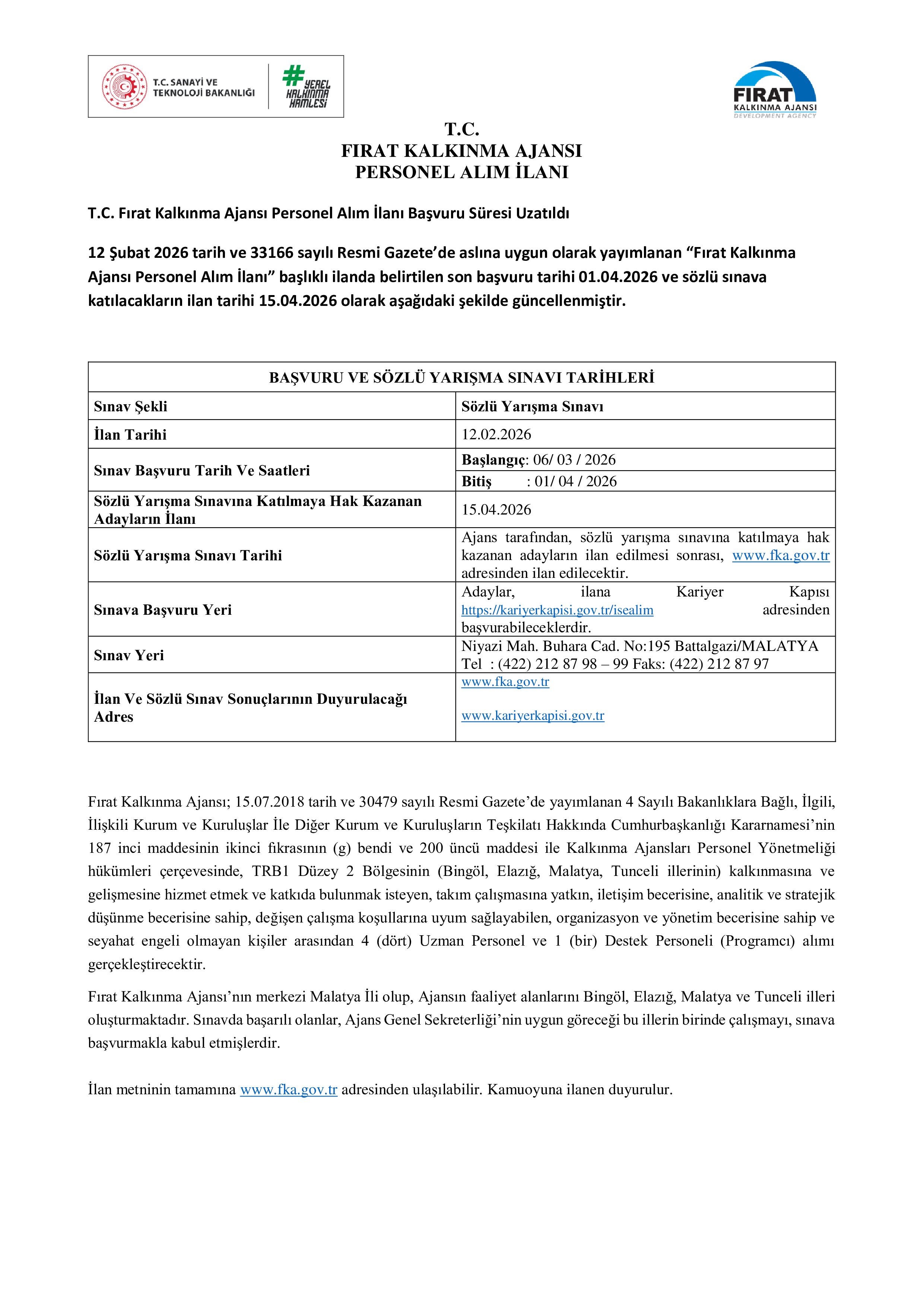 FIRAT KALKINMA AJANSI DÜZELTME İLANI ( 18 Mart - 27 Mart) İlan İçeriği Sayfa 1