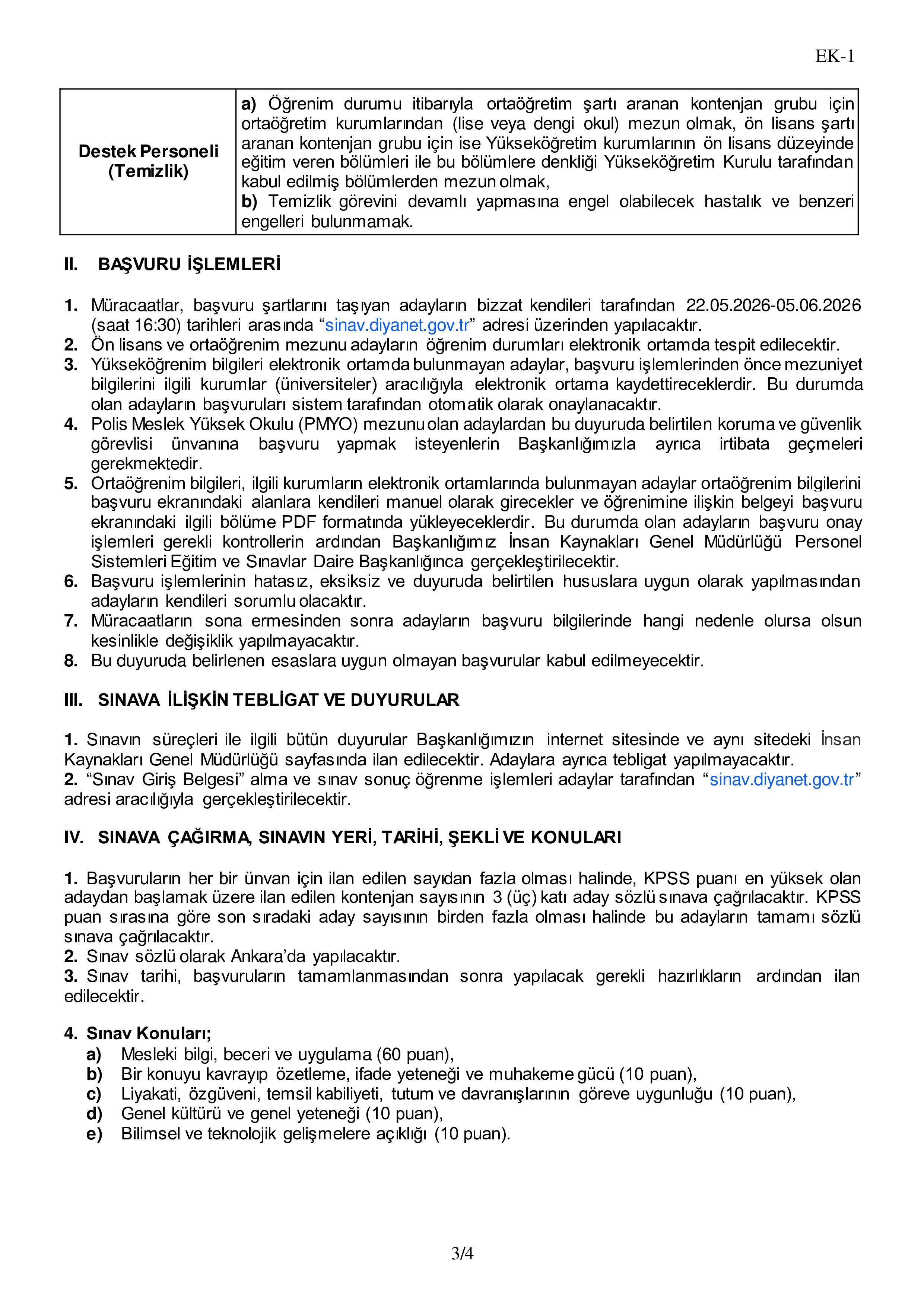 İlan İçeriği Sayfa 3 DİYANET İŞLERİ BAŞKANLIĞI 1128 SÖZLEŞMELİ PERSONEL ALACAK ( 22 Mayıs - 5 Haziran) İlan İçeriği Sayfa 3