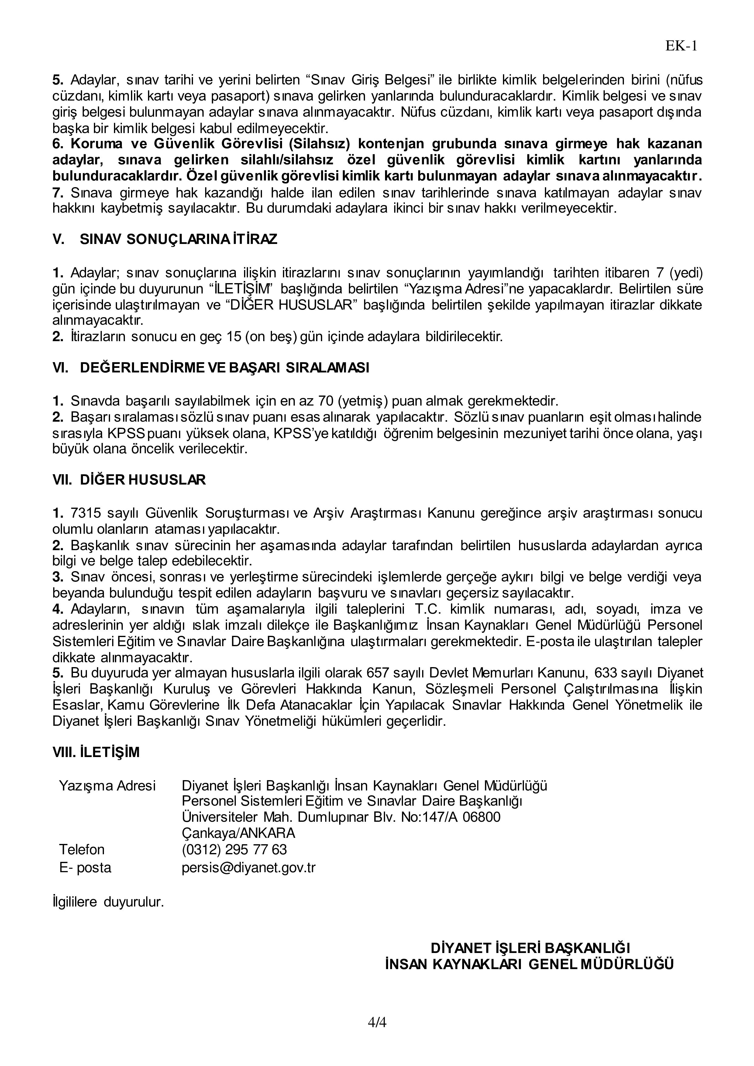 İlan İçeriği Sayfa 4 DİYANET İŞLERİ BAŞKANLIĞI 1128 SÖZLEŞMELİ PERSONEL ALACAK ( 22 Mayıs - 5 Haziran) İlan İçeriği Sayfa 4
