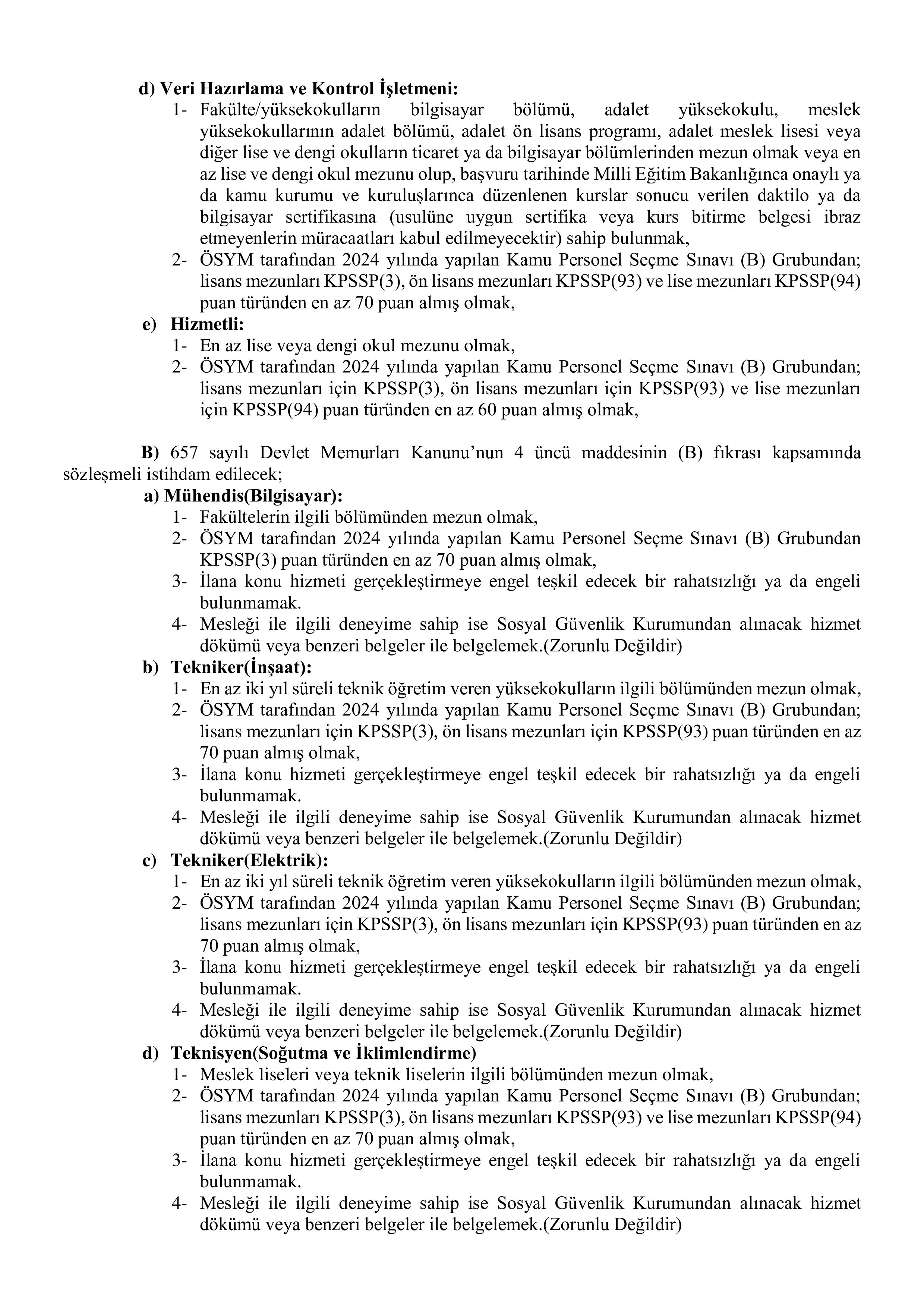 HAKİMLER VE SAVCILAR KURULU 37 PERSONEL ALIM İLANI ( 5 Ocak - 9 Ocak) İlan İçeriği Sayfa 3
