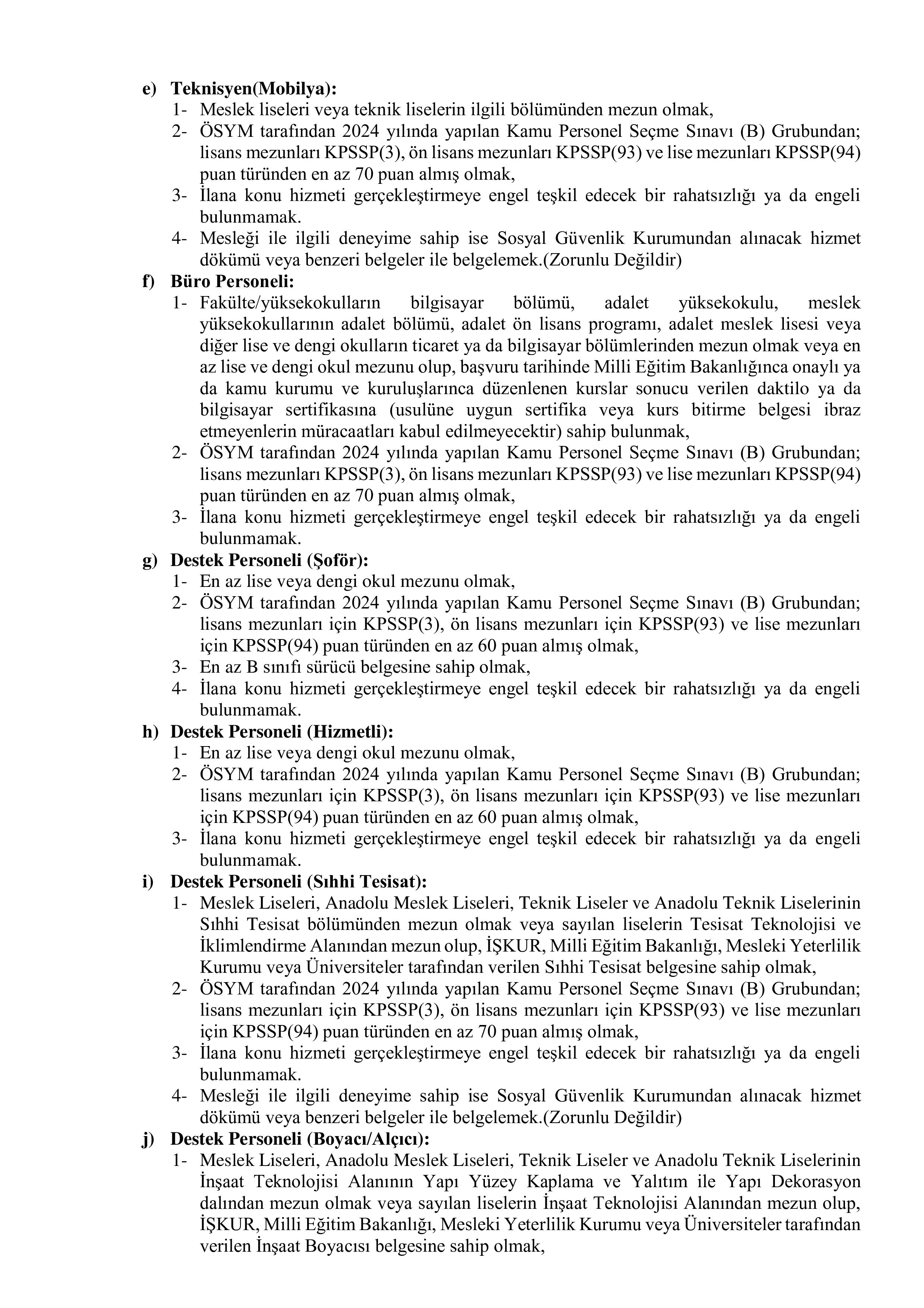 HAKİMLER VE SAVCILAR KURULU 37 PERSONEL ALIM İLANI ( 5 Ocak - 9 Ocak) İlan İçeriği Sayfa 4