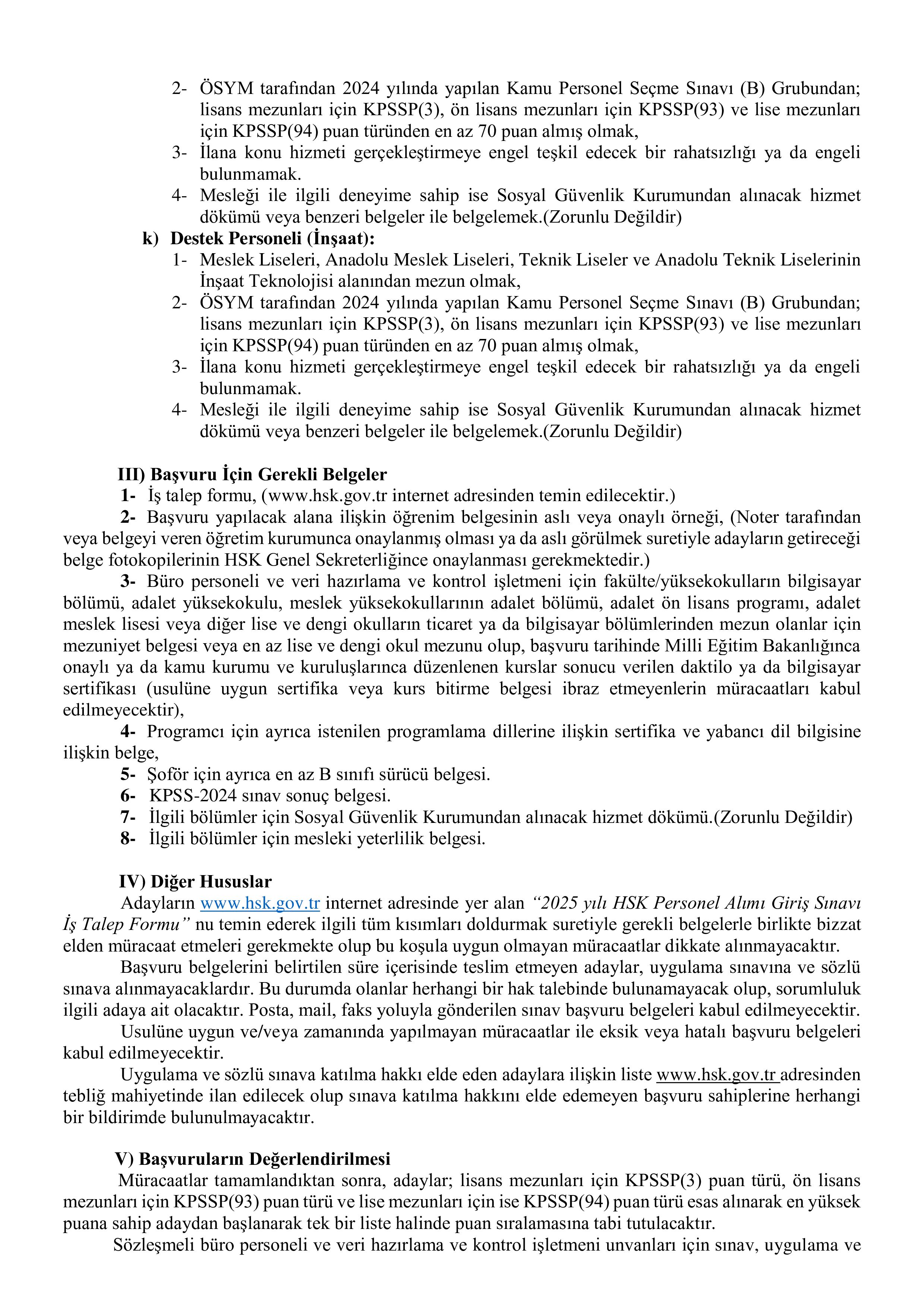 HAKİMLER VE SAVCILAR KURULU 37 PERSONEL ALIM İLANI ( 5 Ocak - 9 Ocak) İlan İçeriği Sayfa 5