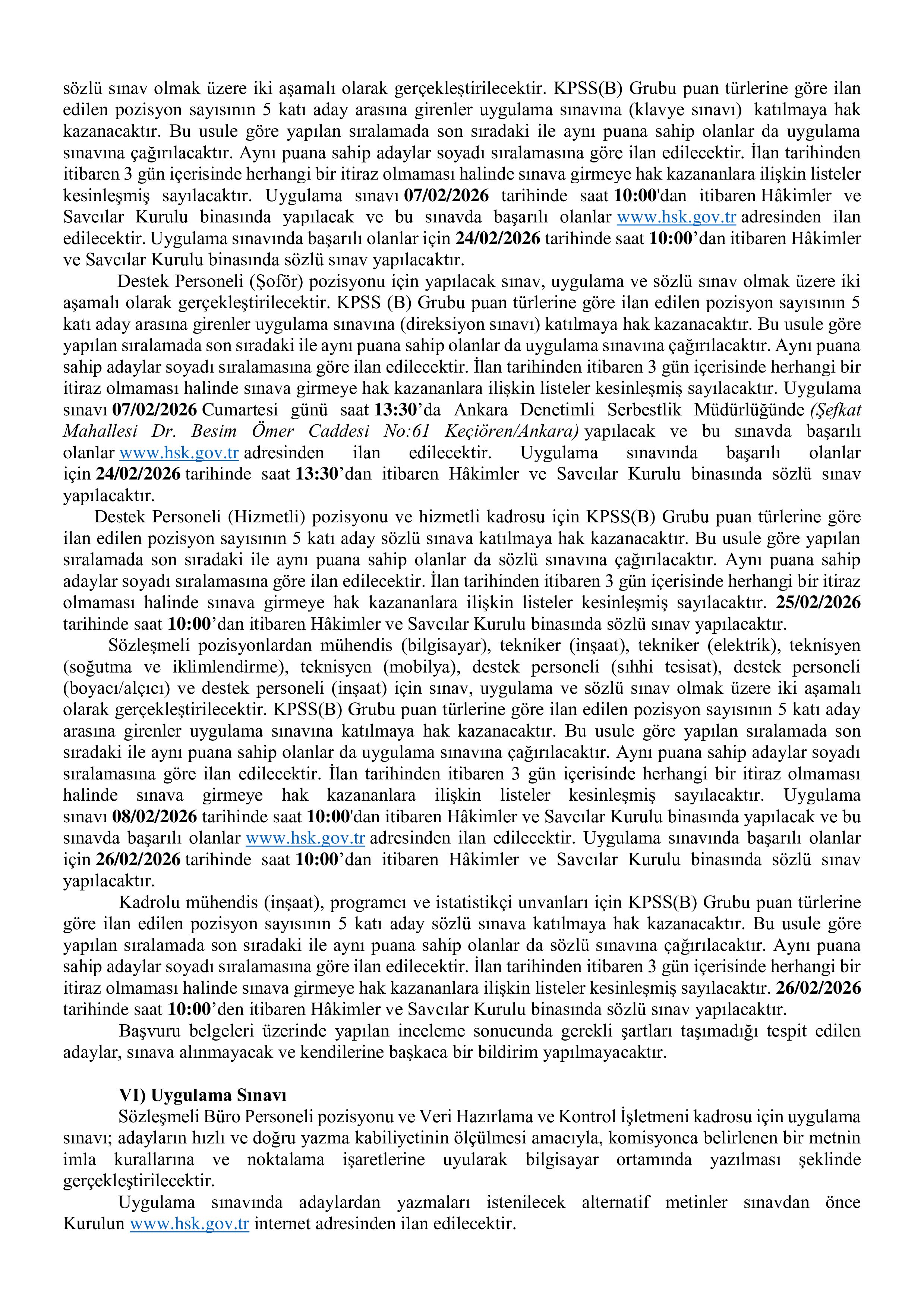 HAKİMLER VE SAVCILAR KURULU 37 PERSONEL ALIM İLANI ( 5 Ocak - 9 Ocak) İlan İçeriği Sayfa 6