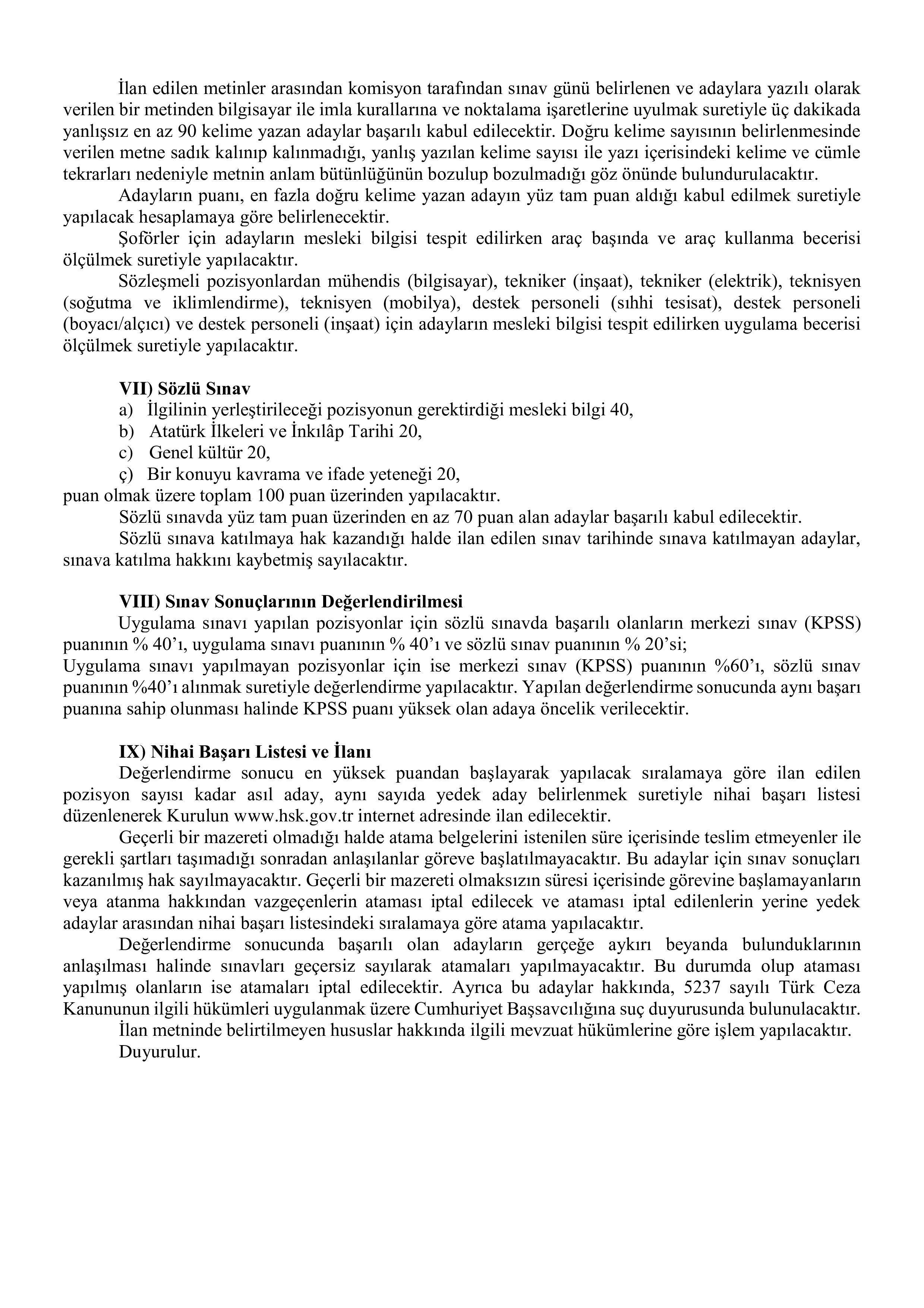 HAKİMLER VE SAVCILAR KURULU 37 PERSONEL ALIM İLANI ( 5 Ocak - 9 Ocak) İlan İçeriği Sayfa 7