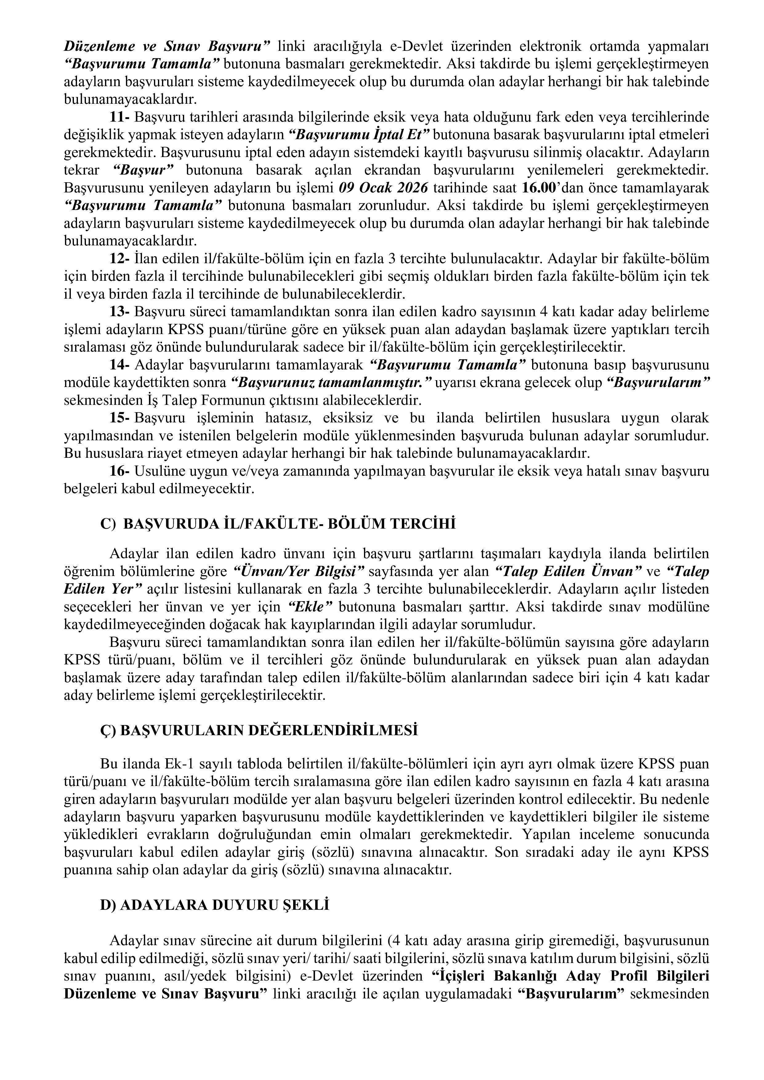 İÇİŞLERİ BAKANLIĞI 40 İÇİŞLERİ UZMAN YARDIMCISI ALACAK ( 5 Ocak - 9 Ocak) İlan İçeriği Sayfa 4
