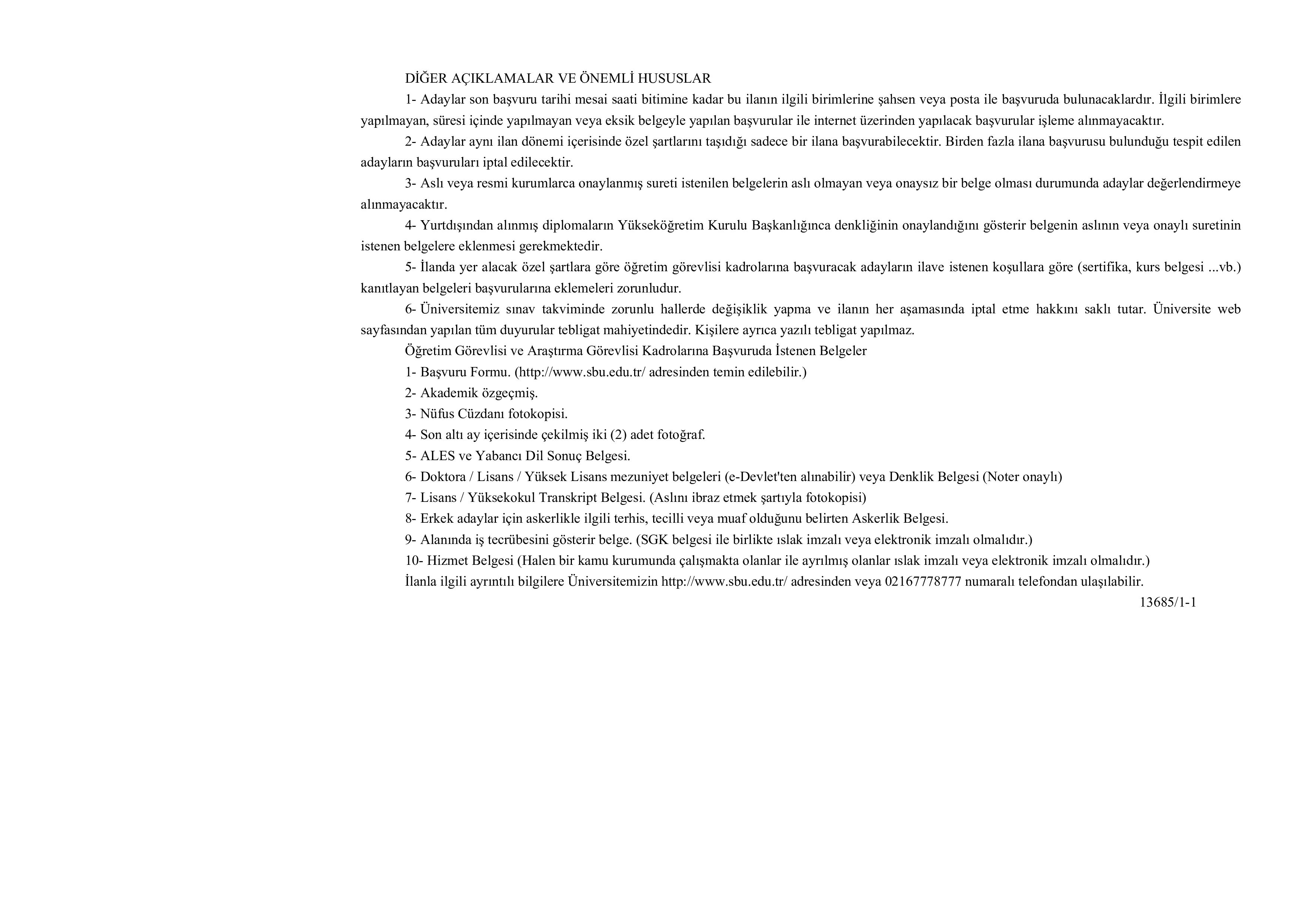 SAĞLIK BİLİMLERİ ÜNİVERSİTESİ 10 ÖĞRETİM ELEMANI ALACAK ( 19 Aralık - 2 Ocak) İlan İçeriği Sayfa 3