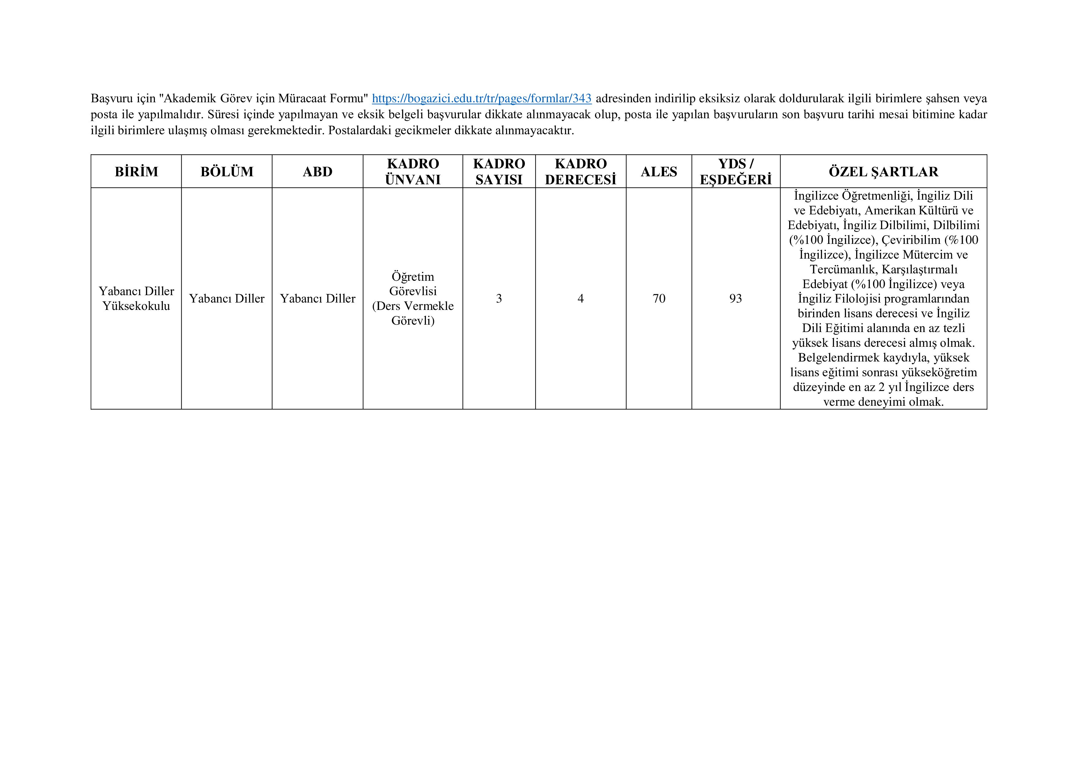 BOĞAZİÇİ ÜNİVERSİTESİ 3 ÖĞRETİM GÖREVLİSİ ALACAK ( 19 Kasım - 3 Aralık) İlan İçeriği Sayfa 2
