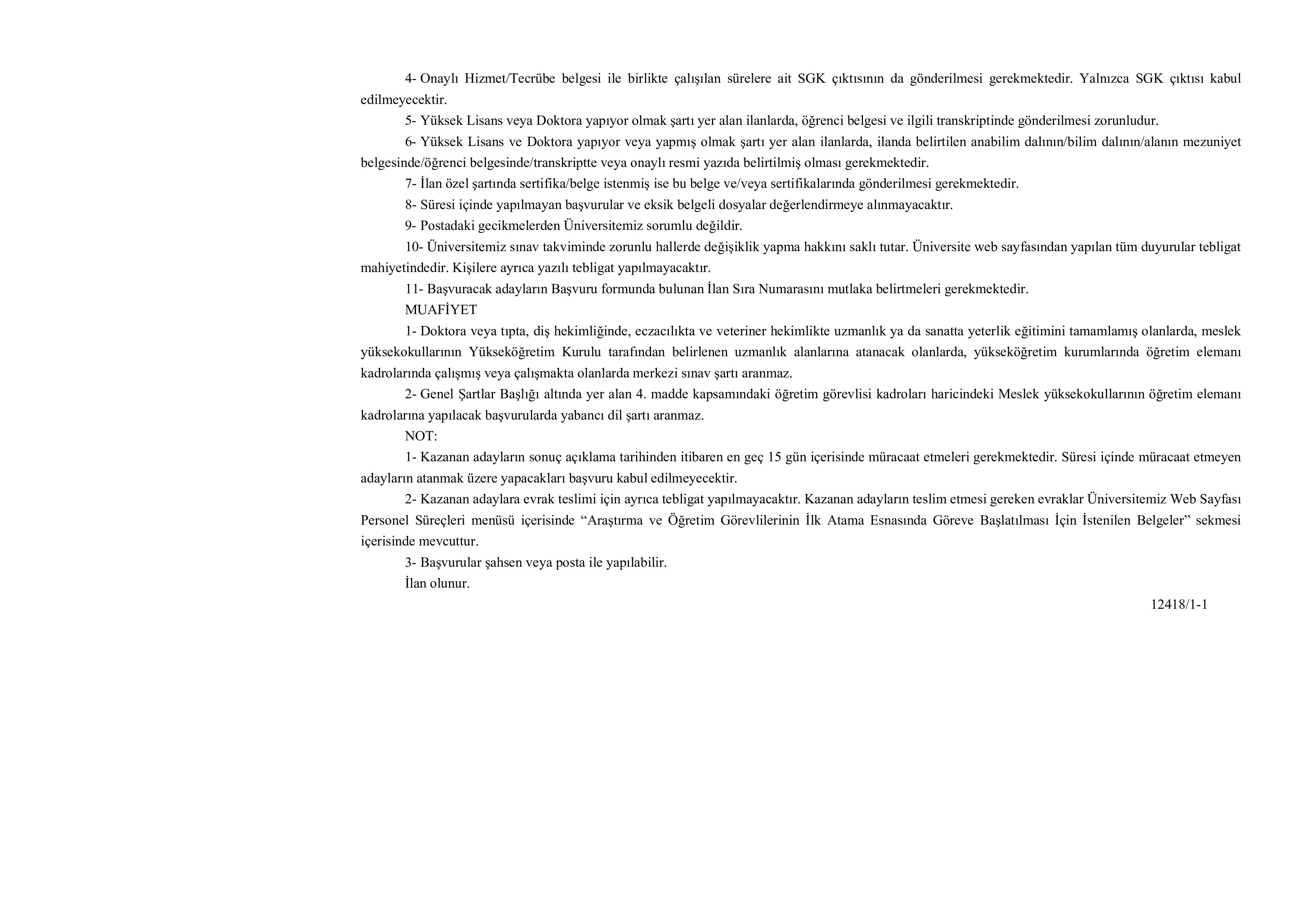 GÜMÜŞHANE ÜNİVERSİTESİ 26 ADET ÖĞRETİM ÜYESİ ALACAK ( 19 Kasım - 3 Aralık) İlan İçeriği Sayfa 7