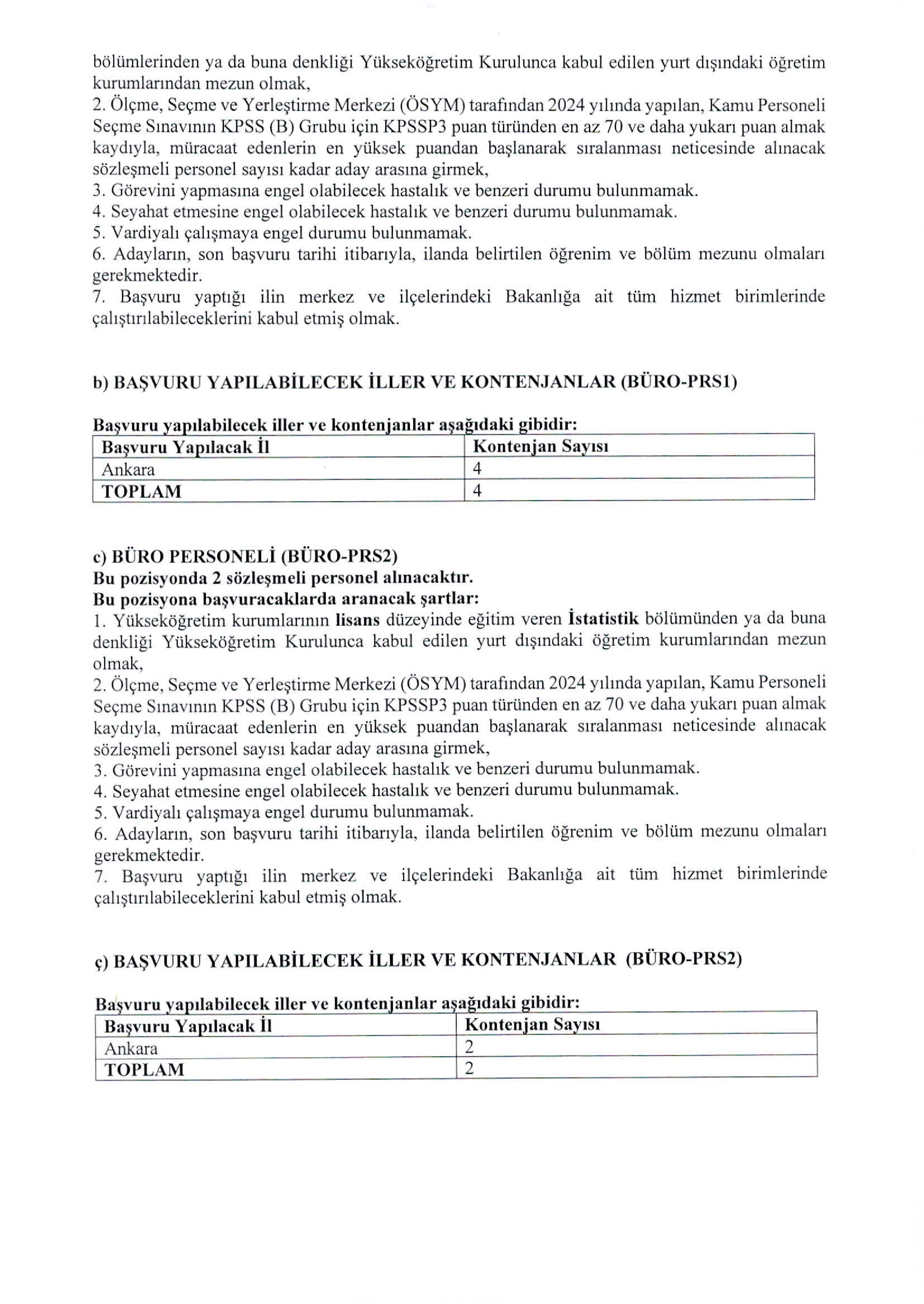 KÜLTÜR VE TURİZM BAKANLIĞI 6 SÖZLEŞMELİ PERSONEL ALACAK ( 24 Kasım - 28 Kasım) İlan İçeriği Sayfa 2
