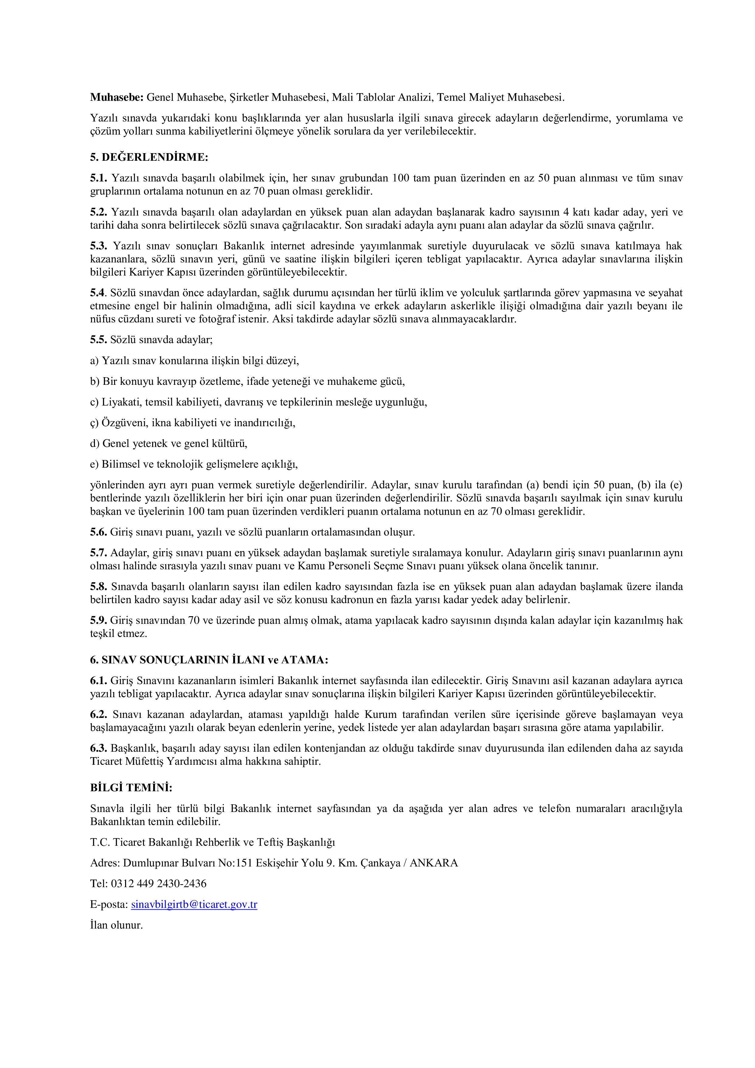 TİCARET BAKANLIĞI 10 TİCARET MÜFETTİŞ YARDIMCISI ALACAK ( 9 Aralık - 20 Aralık) İlan İçeriği Sayfa 2