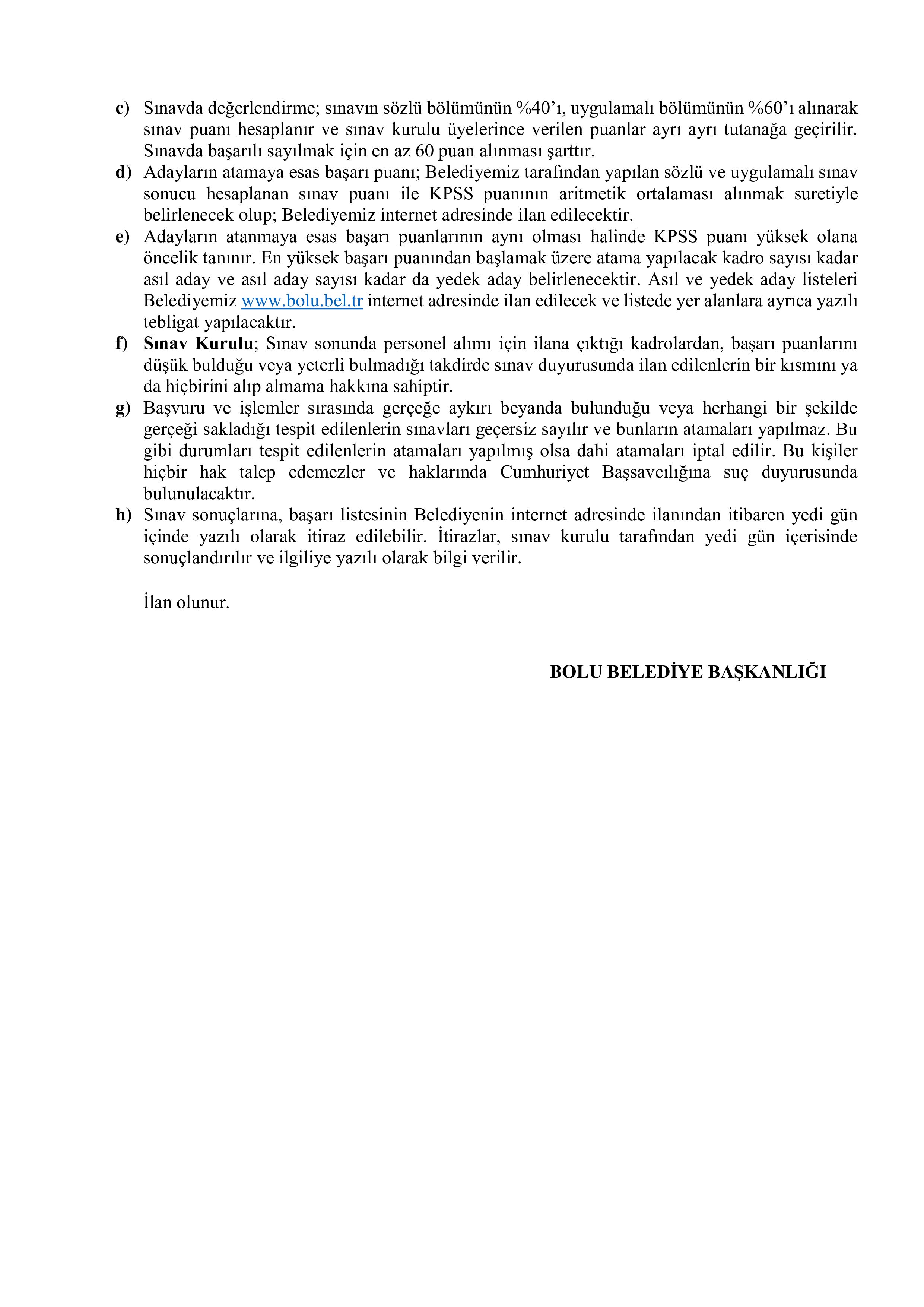 BOLU BELEDİYE BAŞKANLIĞI 3 İTFAİYE ERİ ALACAK ( 17 Kasım - 27 Kasım) İlan İçeriği Sayfa 4