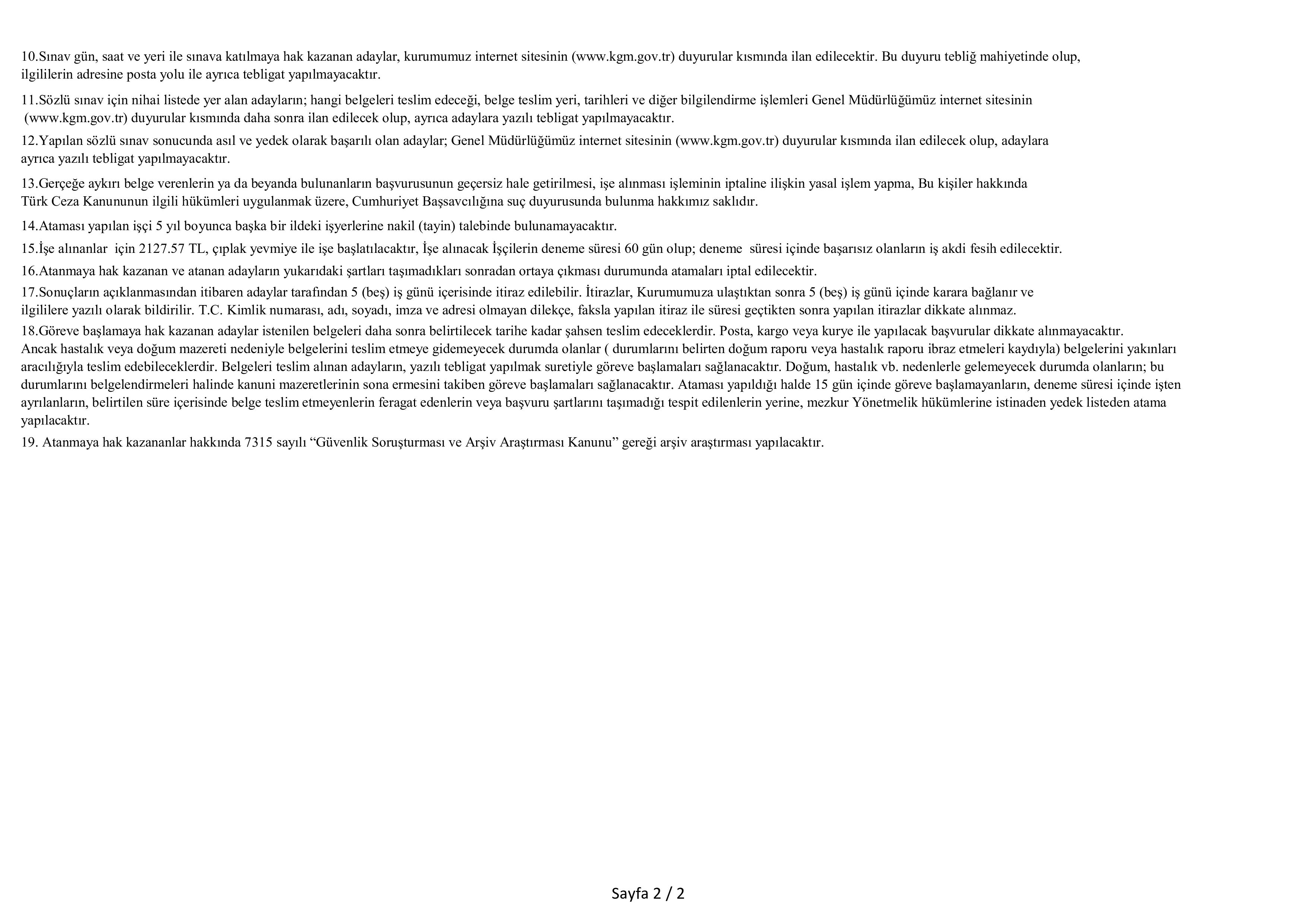 İlan İçeriği Sayfa 2 KARAYOLLARI GENEL MÜDÜRLÜĞÜ 1 ESKİ HüKüMLÜ İŞÇİ ALACAK ( 2 Mart - 6 Mart) İlan İçeriği Sayfa 2