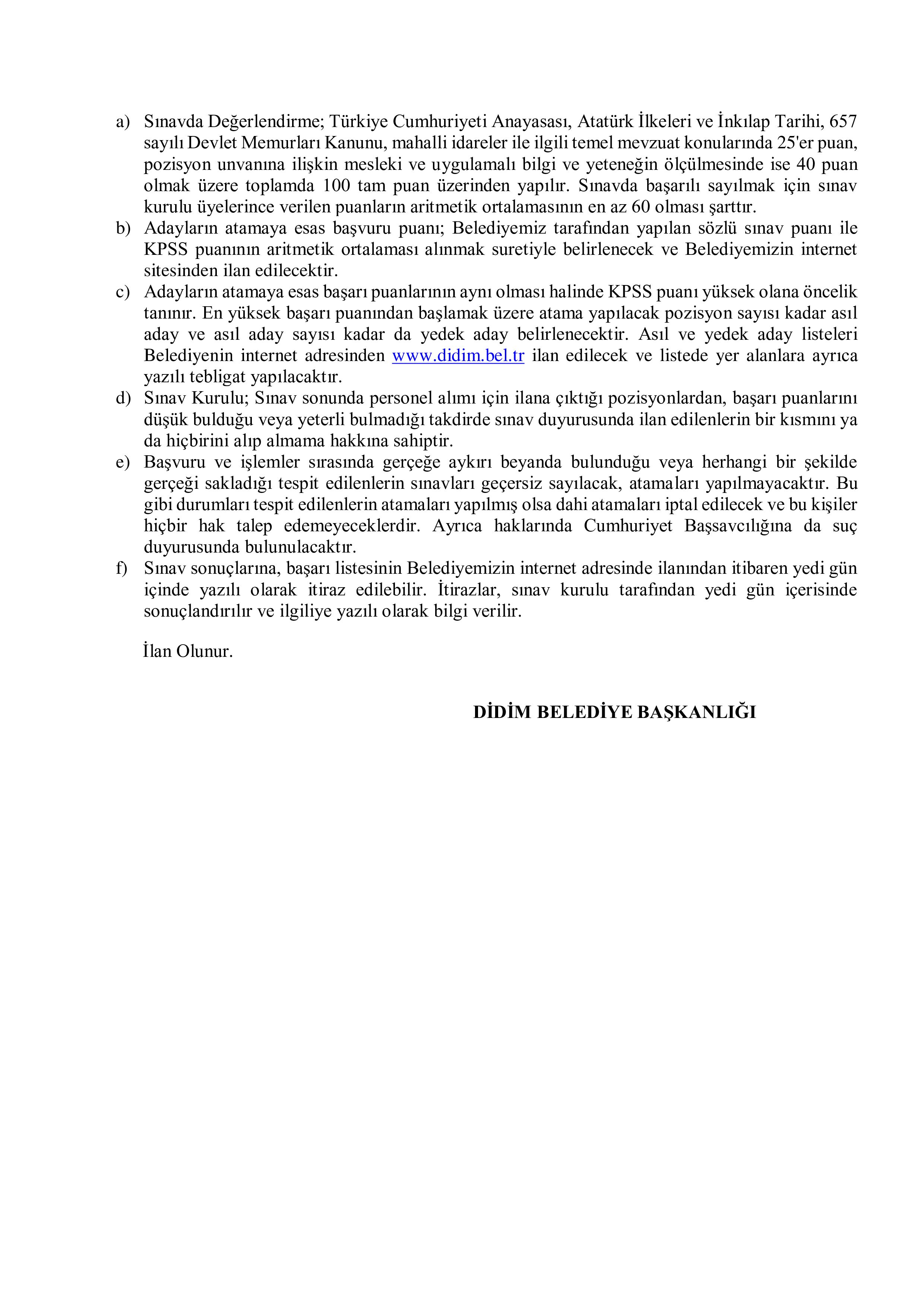 İlan İçeriği Sayfa 4 DİDİM BELEDİYE BAŞKANLIĞI 4 SÖZLEŞMELİ PERSONEL ALACAK ( 10 Mart - 12 Mart) İlan İçeriği Sayfa 4