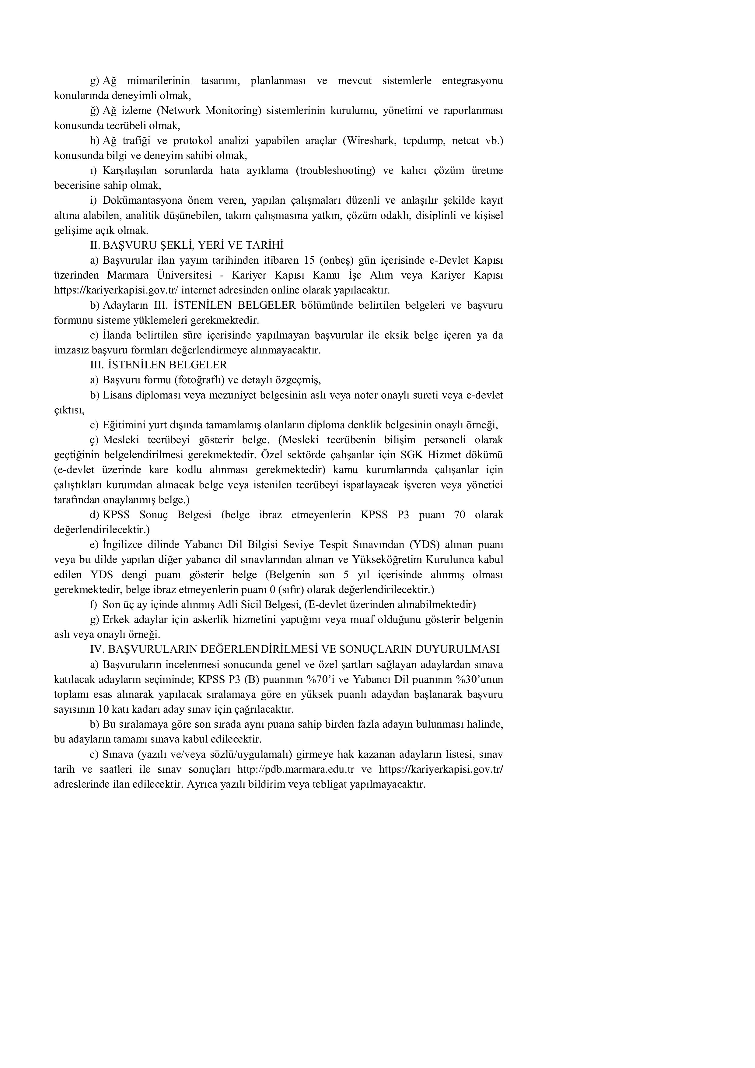 MARMARA ÜNİVERSİTESİ 2  SÖZLEŞMELİ BİLİŞİM PERSONELİ ALACAK ( 2 Şubat - 16 Şubat) İlan İçeriği Sayfa 3