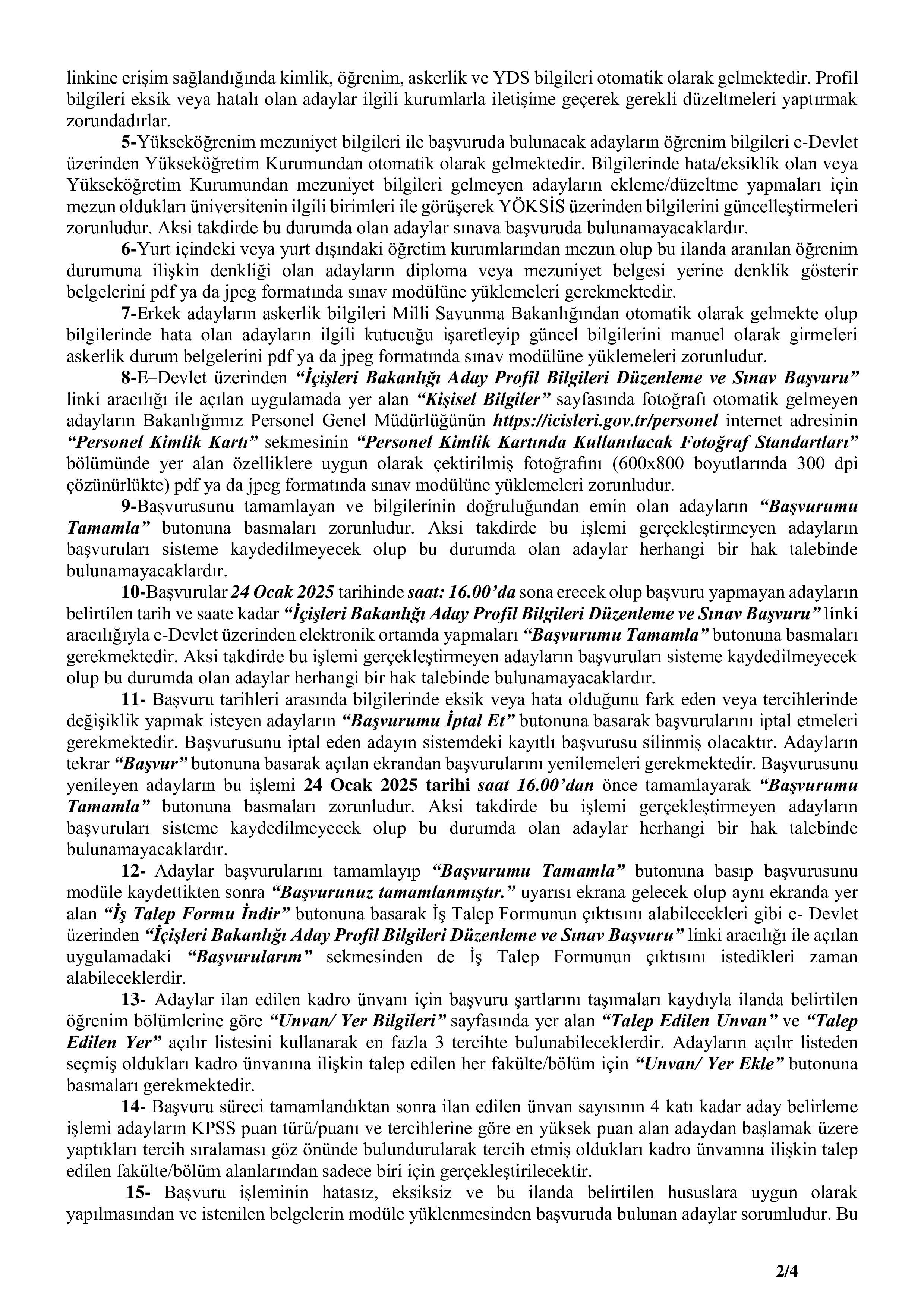 İÇİŞLERİ BAKANLIĞI 12 STAJYER KONTROLÖR ALACAK ( 20 Ocak - 24 Ocak) İlan İçeriği Sayfa 2