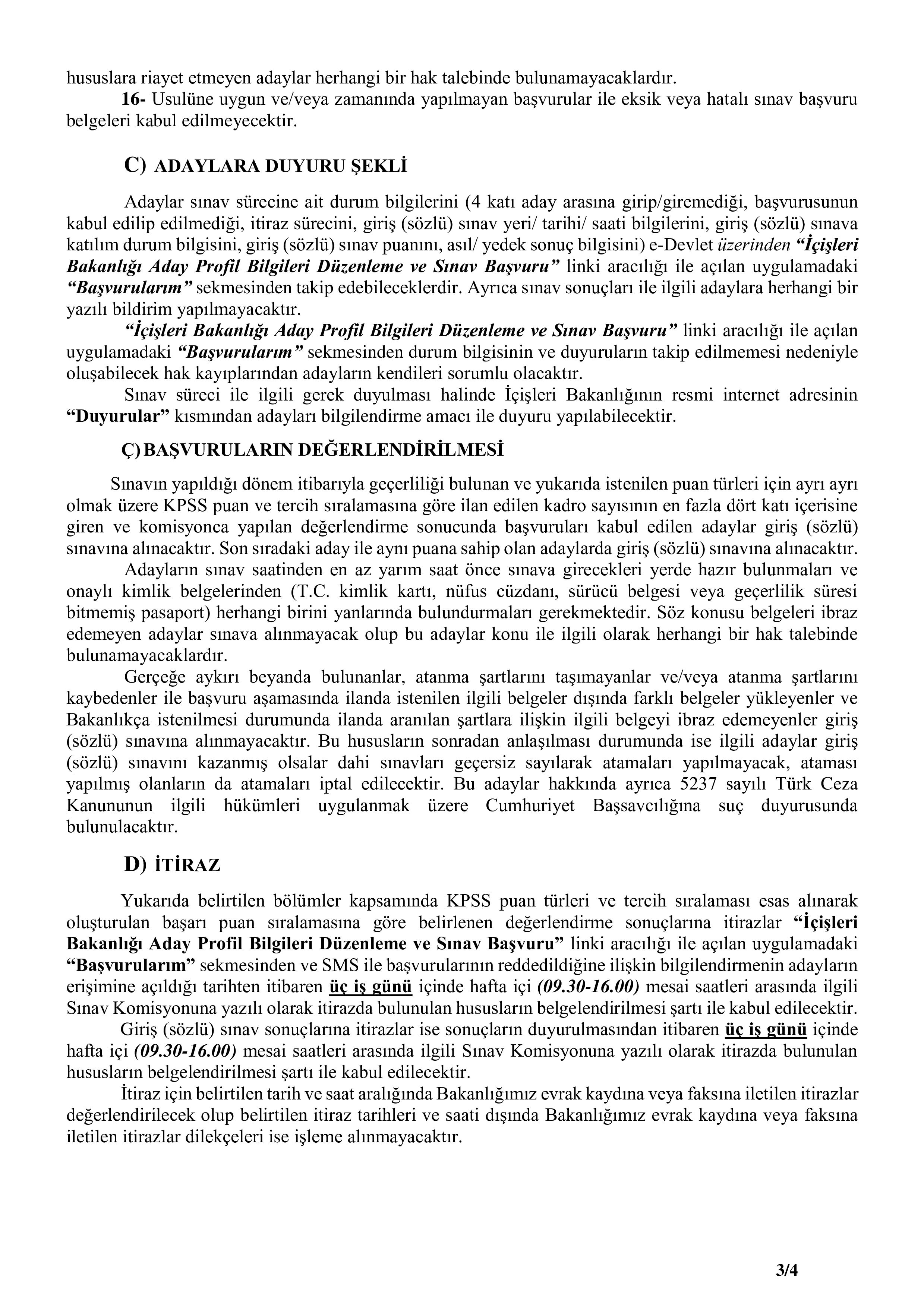İÇİŞLERİ BAKANLIĞI 12 STAJYER KONTROLÖR ALACAK ( 20 Ocak - 24 Ocak) İlan İçeriği Sayfa 3