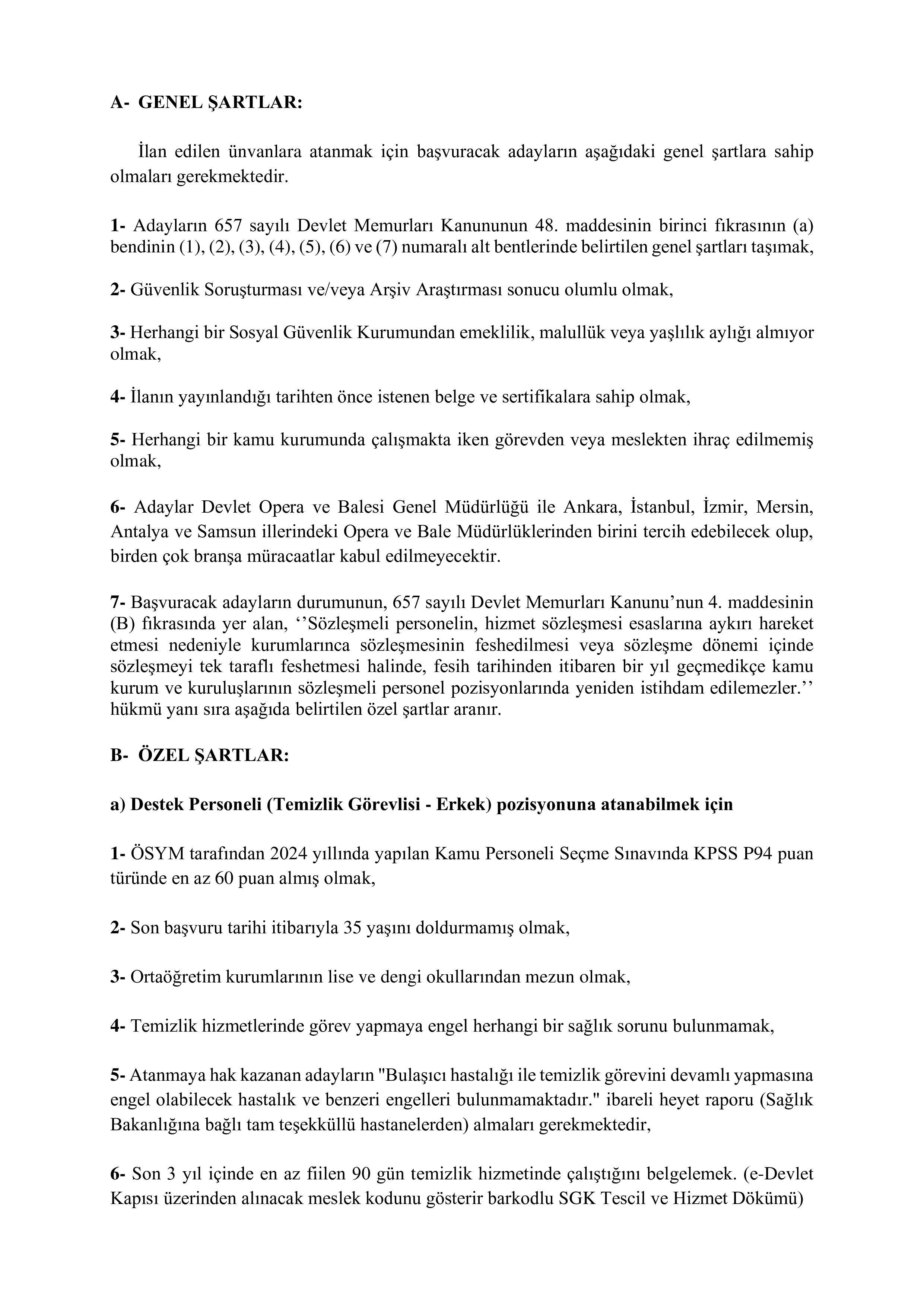 DEVLET OPERA VE BALESİ GENEL MÜDÜRLÜĞÜ 32 SÖZLEŞMELİ PERSONEL ALACAK ( 20 Ekim - 3 Kasım) İlan İçeriği Sayfa 3