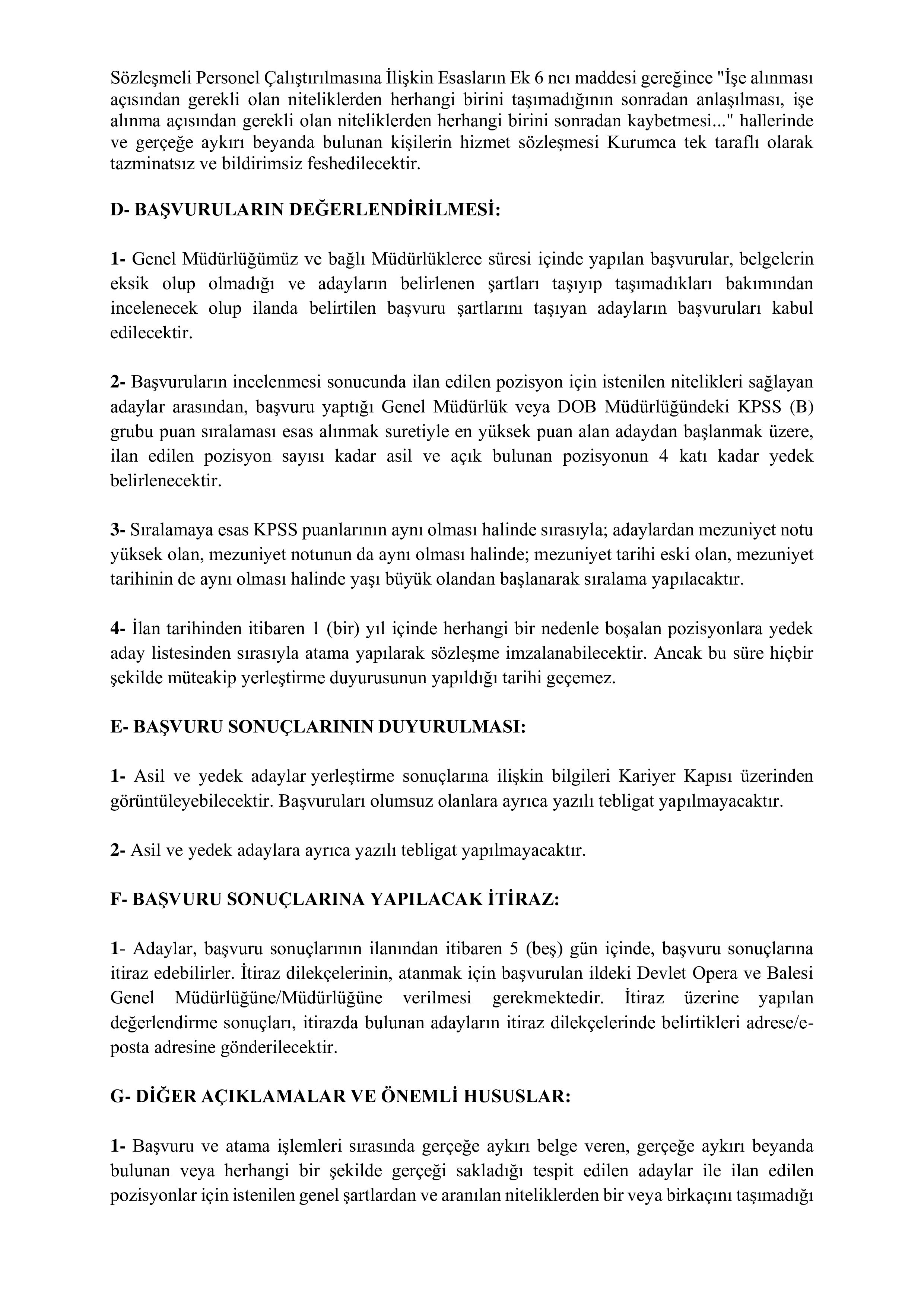 DEVLET OPERA VE BALESİ GENEL MÜDÜRLÜĞÜ 32 SÖZLEŞMELİ PERSONEL ALACAK ( 20 Ekim - 3 Kasım) İlan İçeriği Sayfa 8