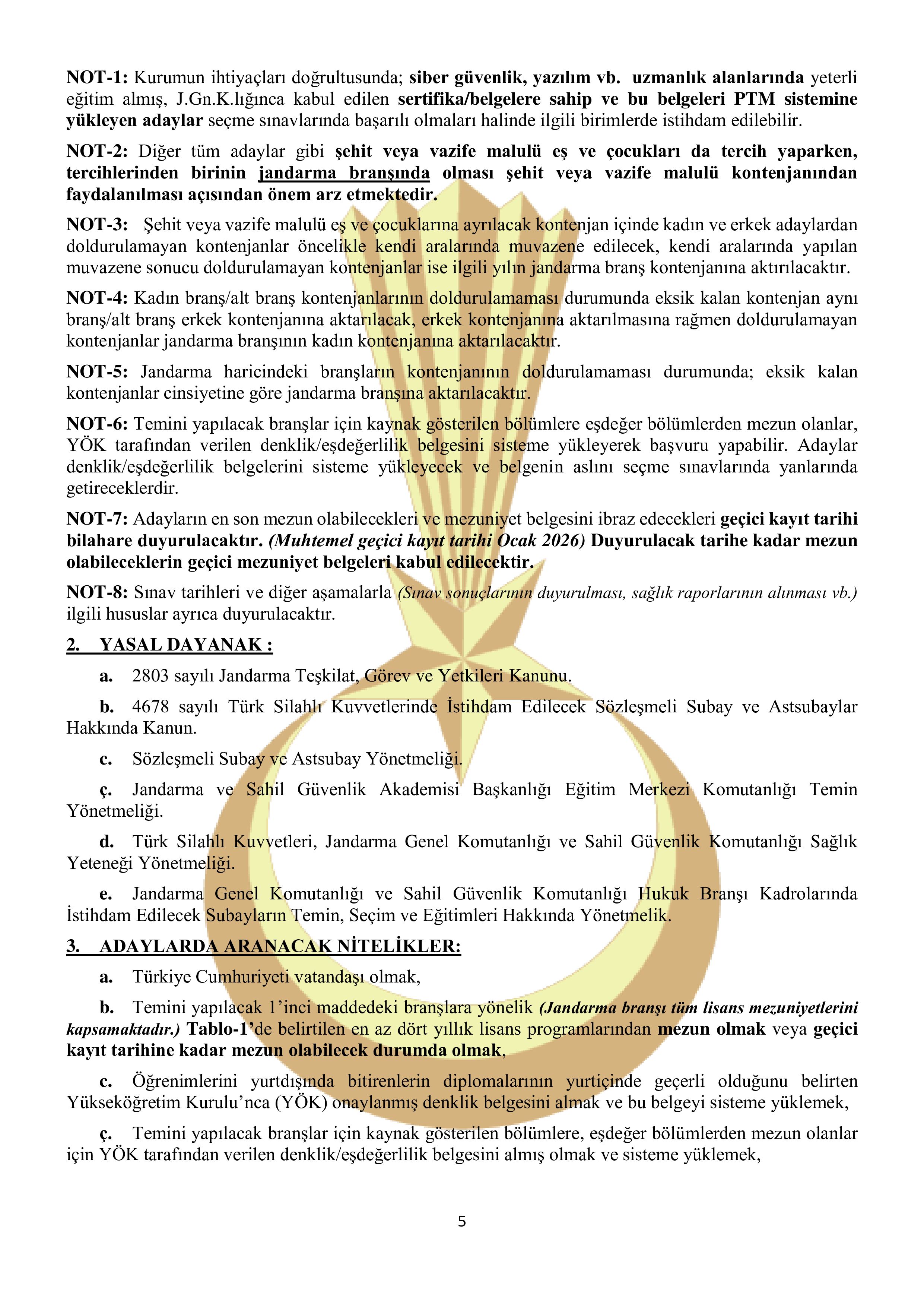 İlan İçeriği Sayfa 5 JANDARMA GENEL KOMUTANLIĞI 246 MUVAZZAF/SÖZLEŞMELİ SUBAY TEMİN EDECEKTİR ( 20 Ekim - 3 Kasım) İlan İçeriği Sayfa 5