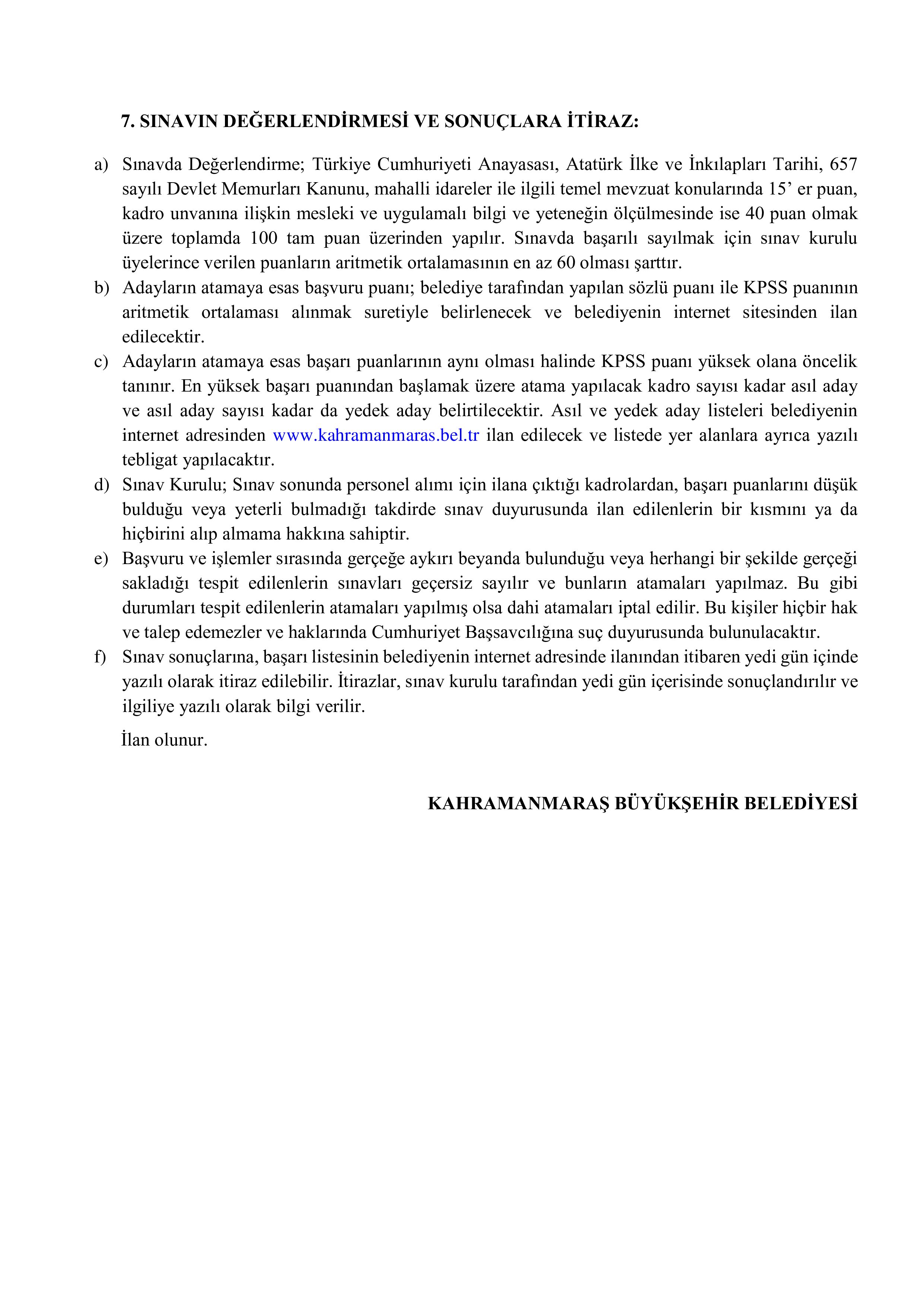 KAHRAMANMARAŞ BÜYÜKŞEHİR BELEDİYE BAŞKANLIĞI 13 MEMUR ALACAK ( 24 Kasım - 28 Kasım) İlan İçeriği Sayfa 4