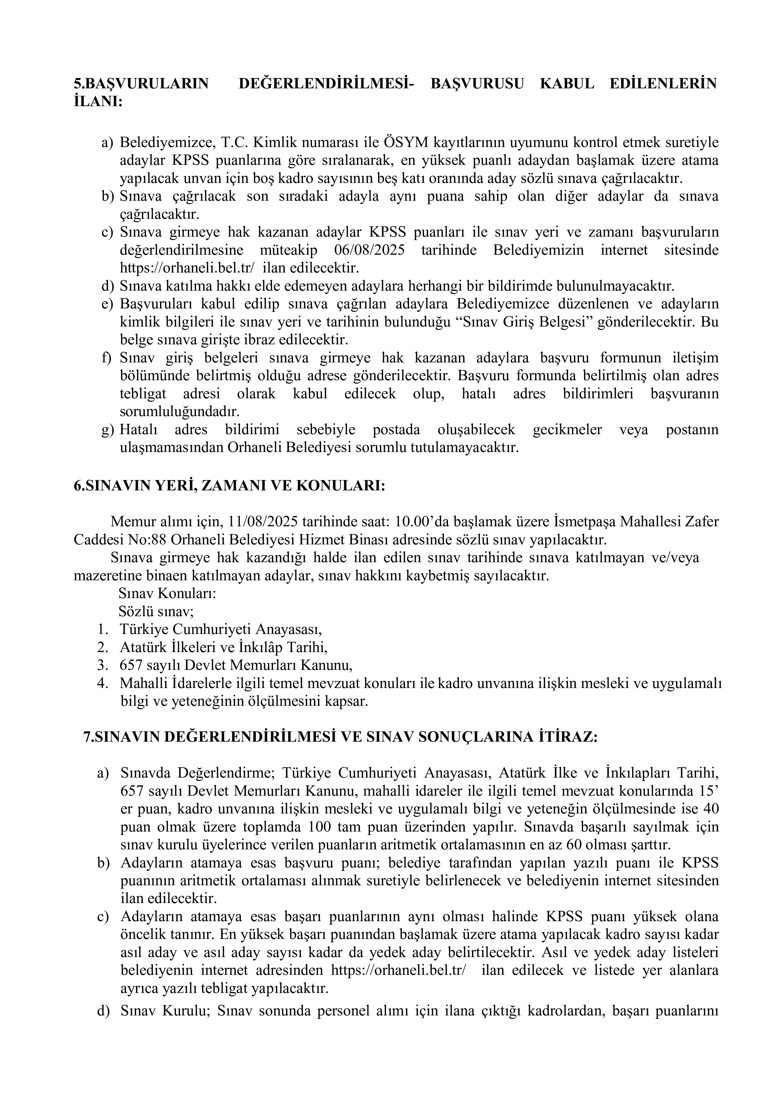 ORHANELİ BELEDİYE BAŞKANLIĞI 1 MÜHENDİS ALACAK ( 29 Temmuz - 31 Temmuz) İlan İçeriği Sayfa 3