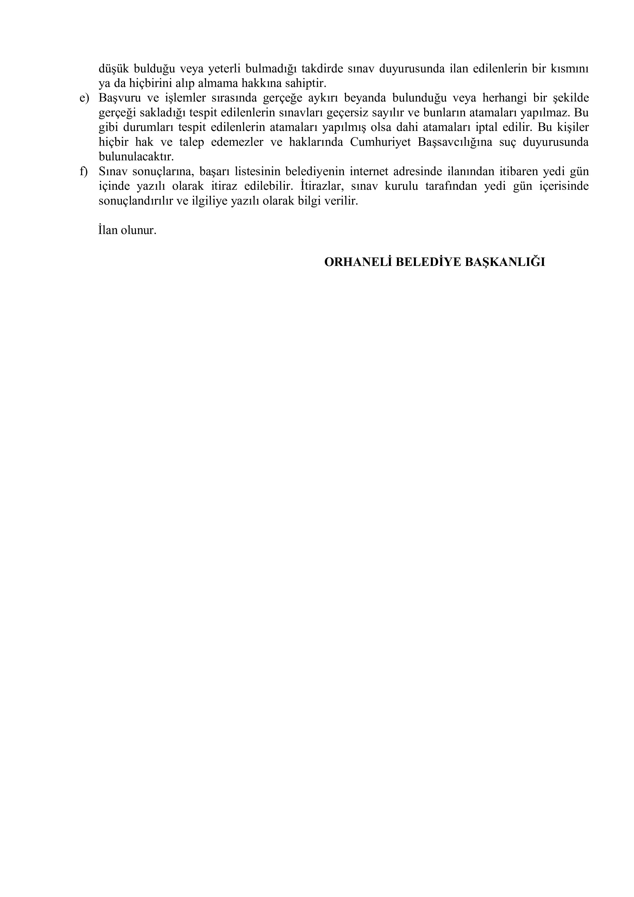 ORHANELİ BELEDİYE BAŞKANLIĞI 1 MÜHENDİS ALACAK ( 29 Temmuz - 31 Temmuz) İlan İçeriği Sayfa 4