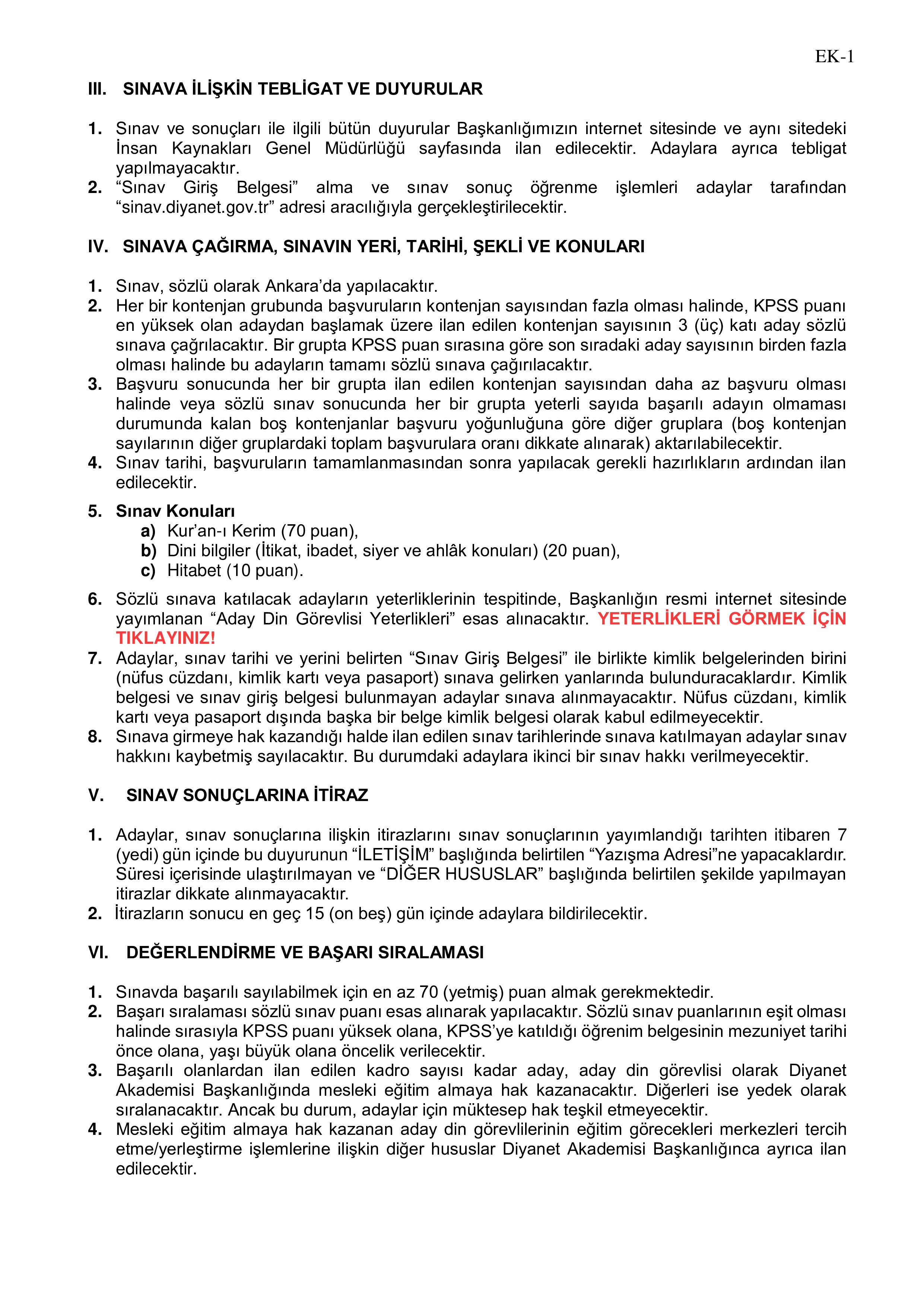 DİYANET İŞLERİ BAŞKANLIĞI 1250 ADAY DİN GÖREVLİSİ (KKÖ) ALACAK ( 24 Kasım - 5 Aralık) İlan İçeriği Sayfa 2