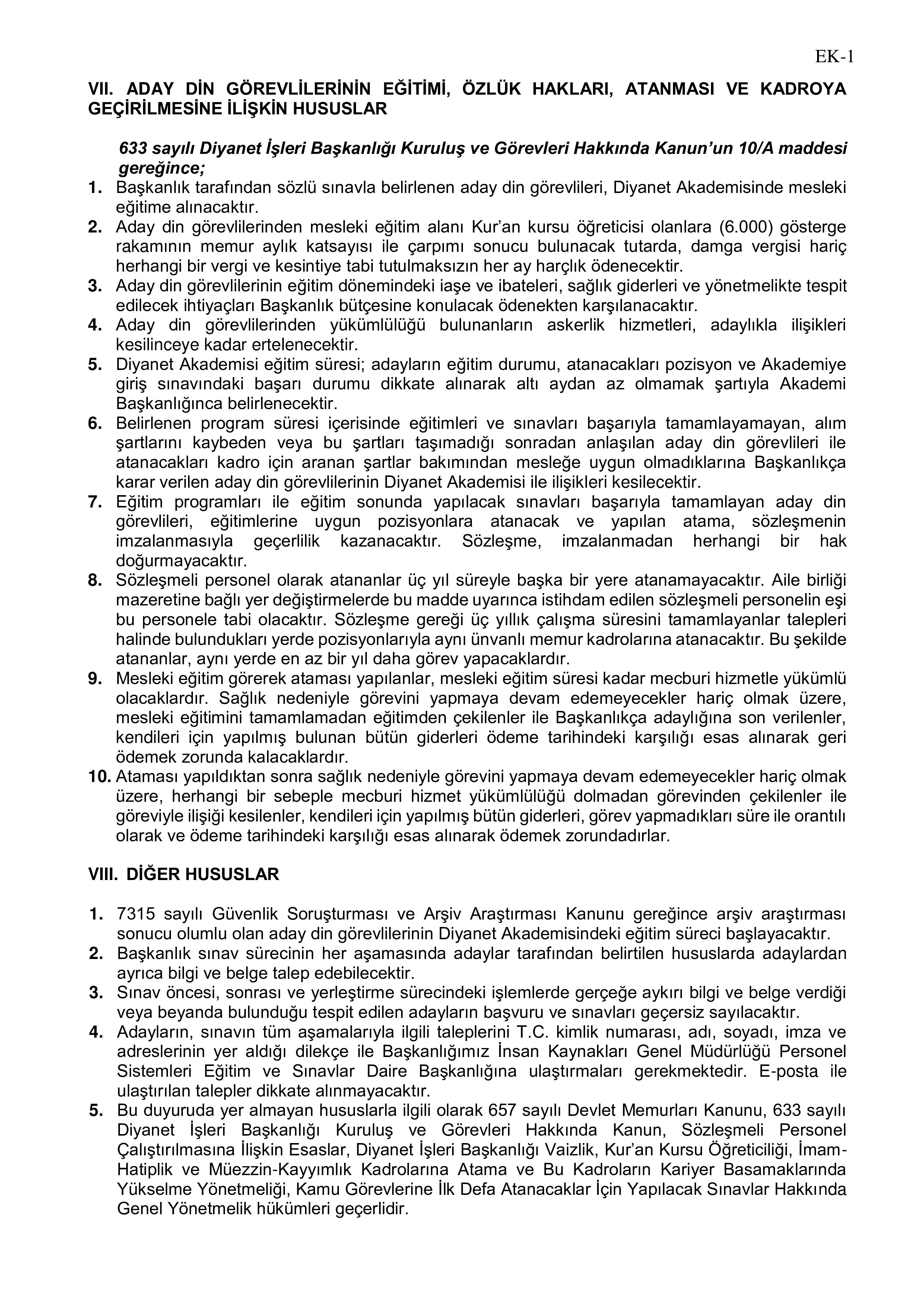 DİYANET İŞLERİ BAŞKANLIĞI 1250 ADAY DİN GÖREVLİSİ (KKÖ) ALACAK ( 24 Kasım - 5 Aralık) İlan İçeriği Sayfa 3