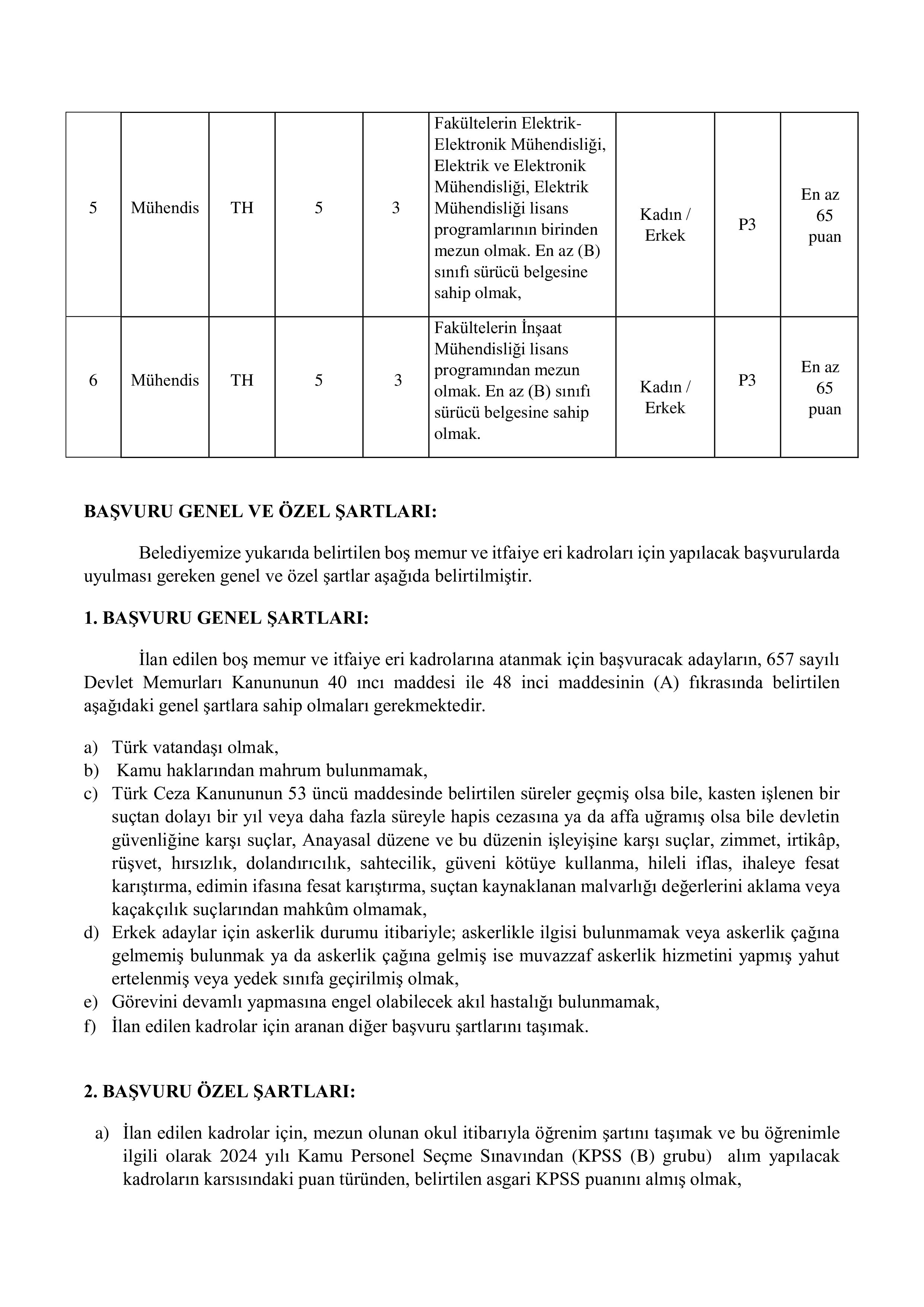 KONYA BÜYÜKŞEHİR BELEDİYE BAŞKANLIĞI 94 MEMUR ALACAK ( 5 Ocak - 9 Ocak) İlan İçeriği Sayfa 2