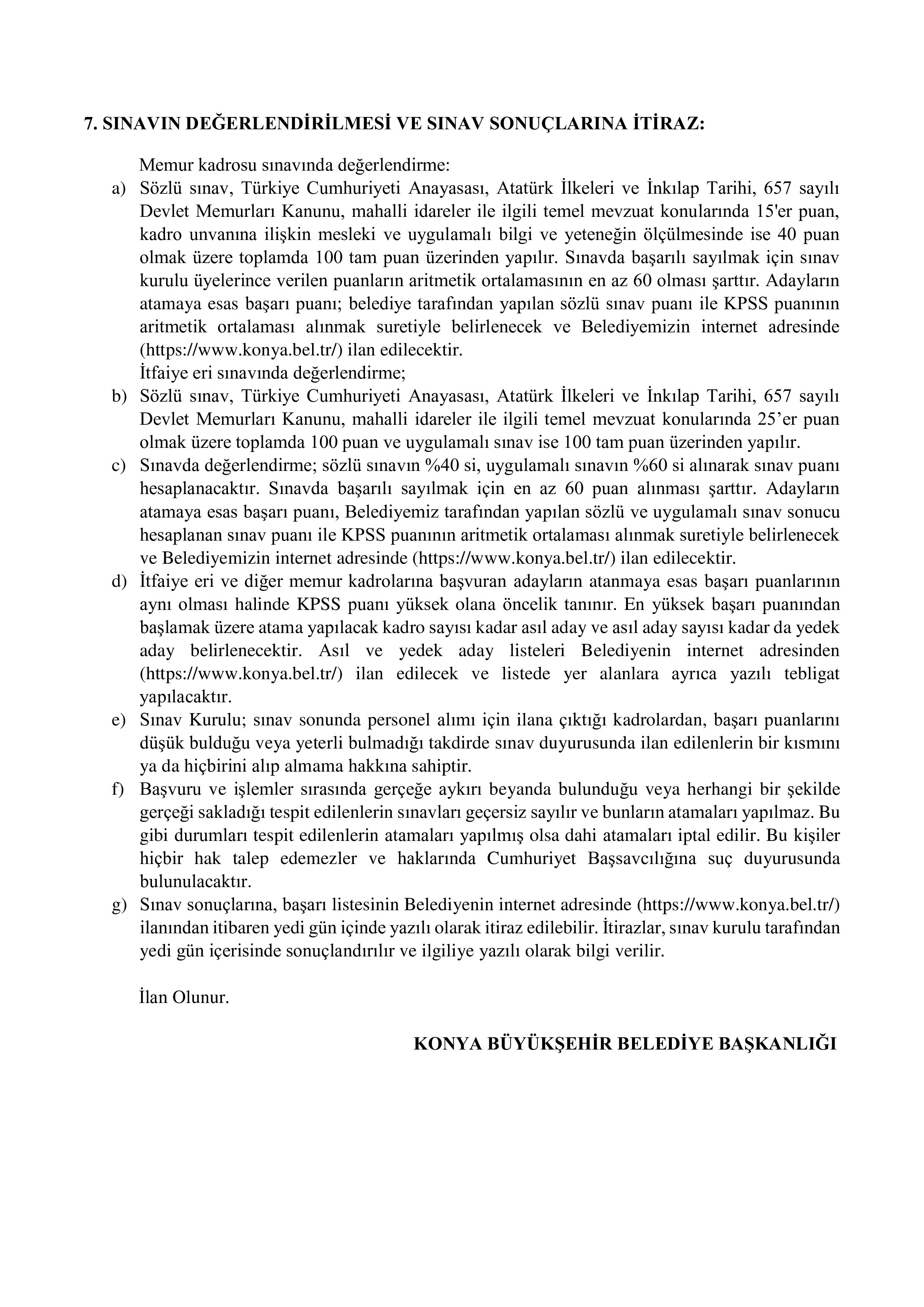 KONYA BÜYÜKŞEHİR BELEDİYE BAŞKANLIĞI 94 MEMUR ALACAK ( 5 Ocak - 9 Ocak) İlan İçeriği Sayfa 5