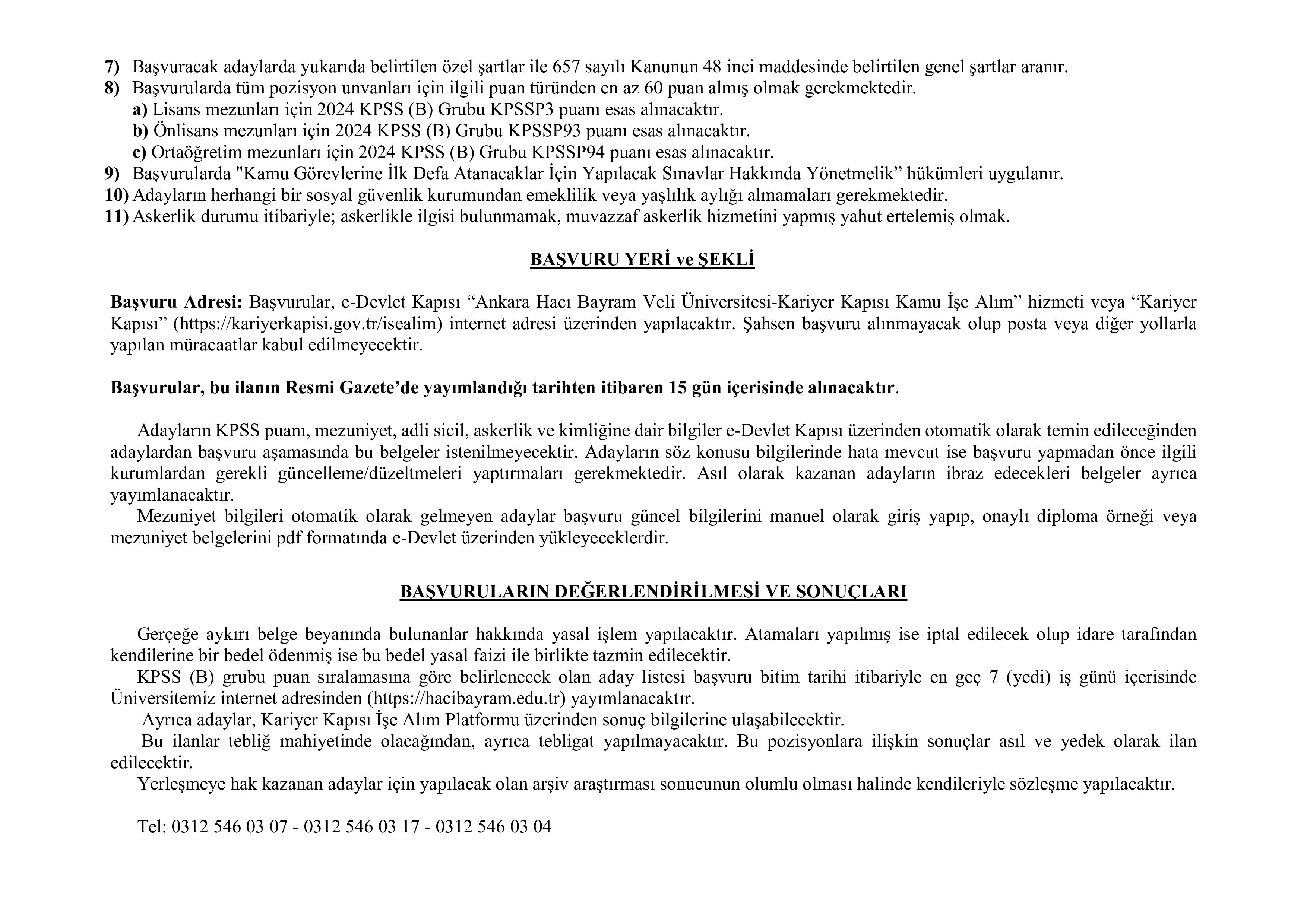 ANKARA HACI BAYRAM VELİ ÜNİVERSİTESİ 25 SÖZLEŞMELİ PERSONEL ALACAK ( 20 Nisan - 4 Mayıs) İlan İçeriği Sayfa 3
