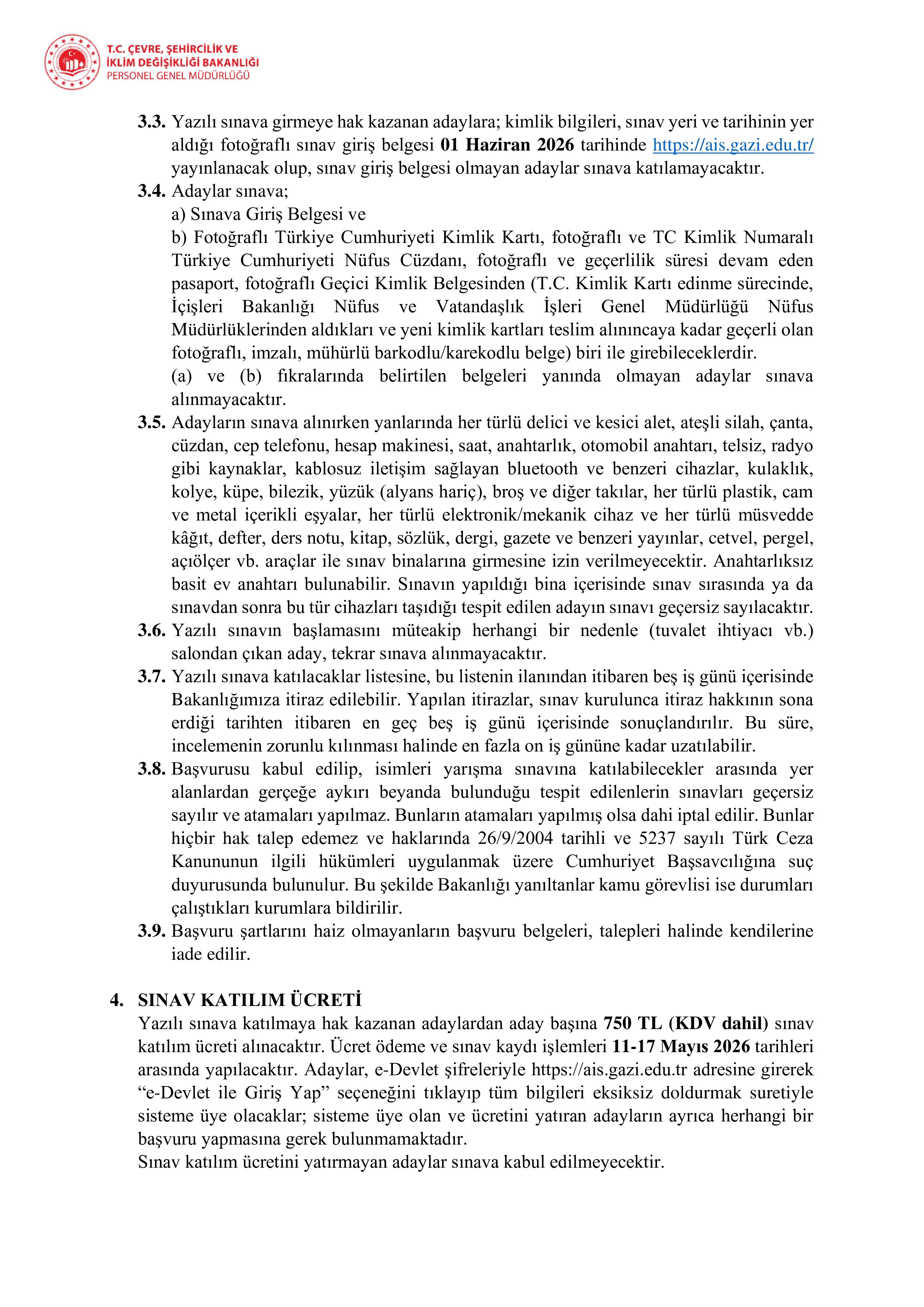 ÇEVRE, ŞEHİRCİLİK VE İKLİM DEĞİŞİKLİĞİ BAKANLIĞI 135 MİLLİ EMLAK UZMAN YARDIMCISI ALACAK ( 20 Nisan - 26 Nisan) İlan İçeriği Sayfa 2