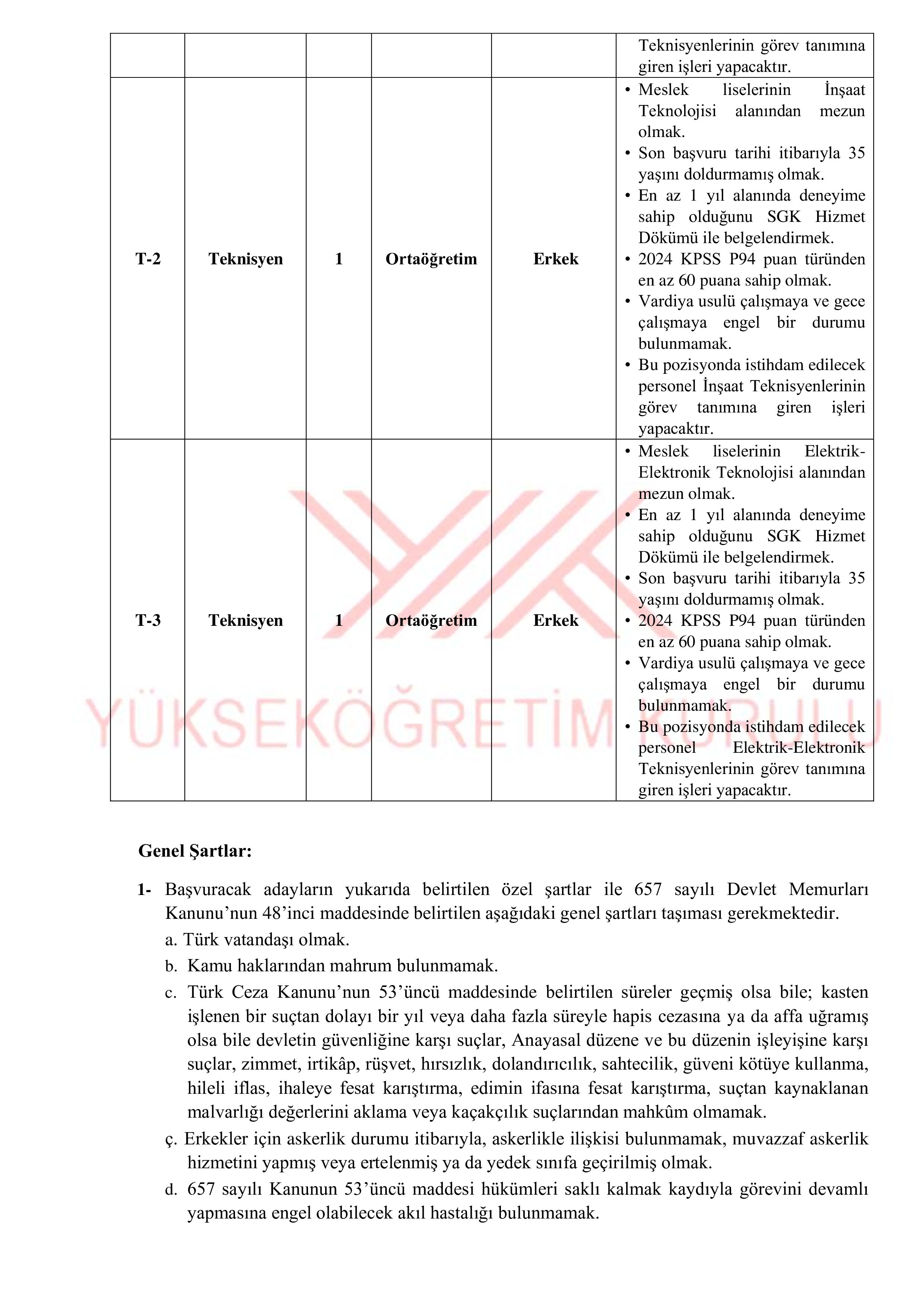 YÜKSEKÖĞRETİM KURULU BAŞKANLIĞI 35 SÖZLEŞMELİ PERSONEL ALACAK ( 20 Nisan - 4 Mayıs) İlan İçeriği Sayfa 5