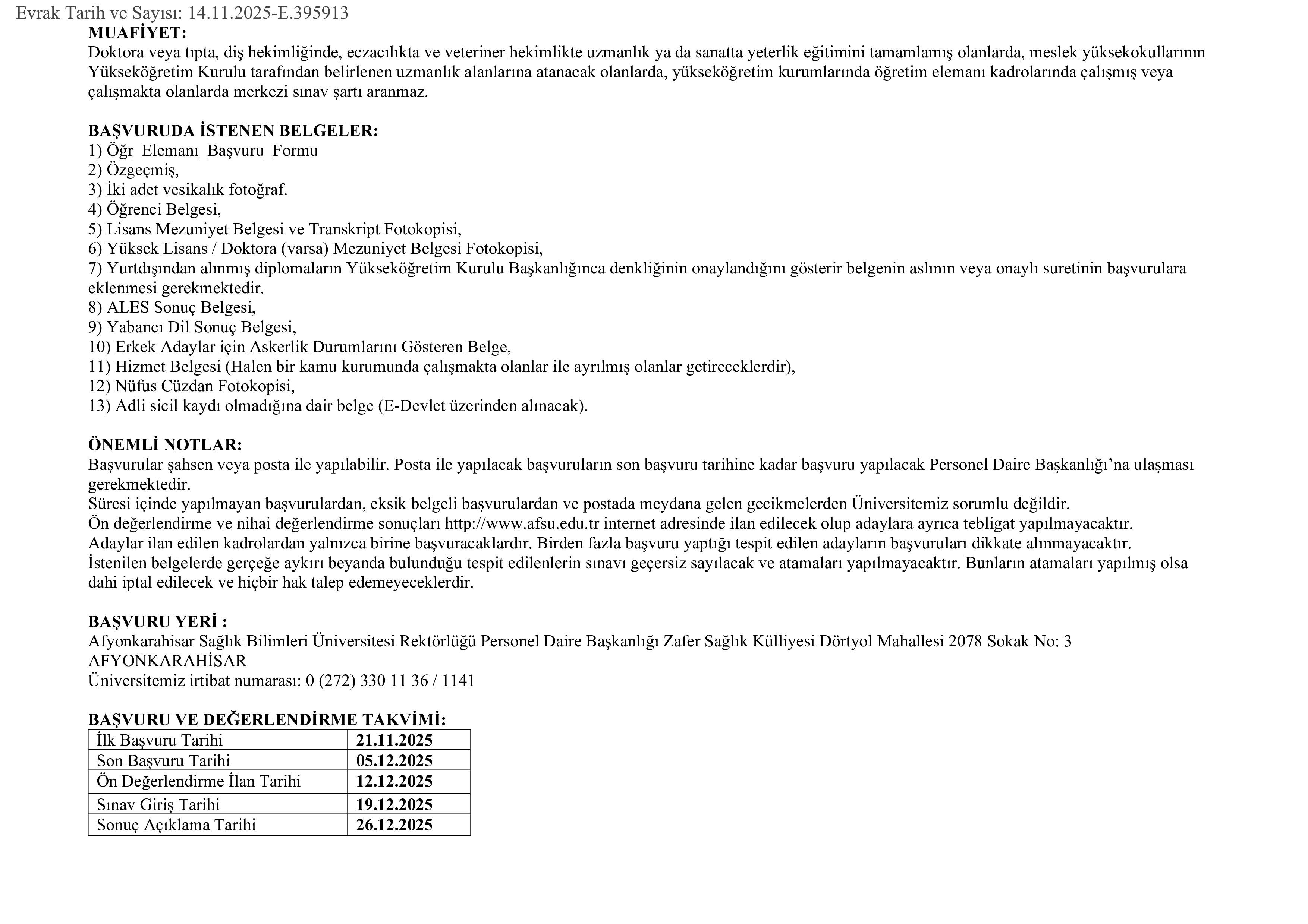 AFYONKARAHİSAR SAĞLIK BİLİMLERİ ÜNİVERSİTESİ 8 ÖĞRETİM ELEMANI ALACAK ( 21 Kasım - 5 Aralık) İlan İçeriği Sayfa 3
