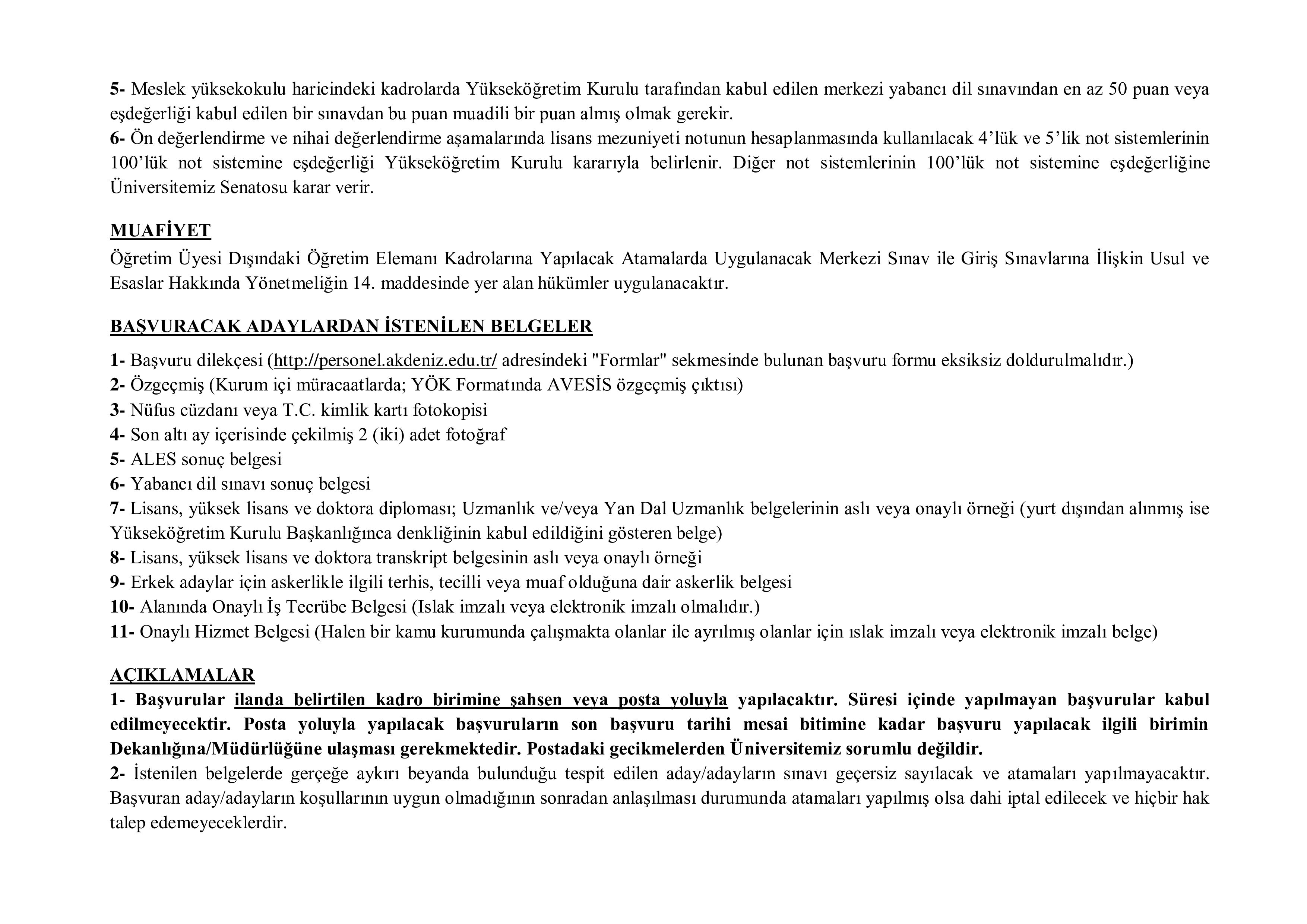 İlan İçeriği Sayfa 5 AKDENİZ ÜNİVERSİTESİ 24 ÖĞRETİM ELEMANI ALACAK ( 22 Ekim - 7 Kasım) İlan İçeriği Sayfa 5