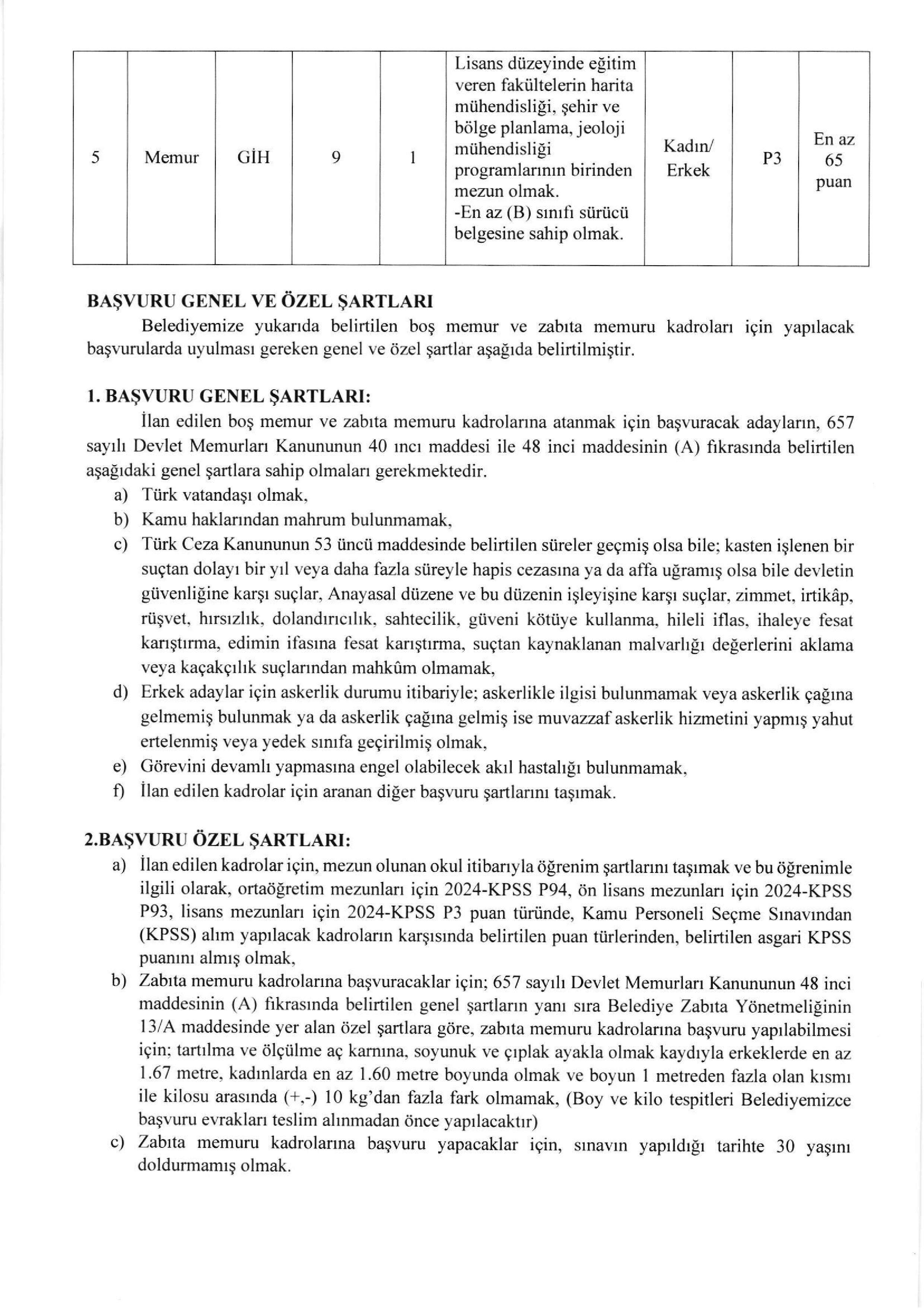 BAKIRKÖY BELEDİYE BAŞKANLIĞI 40 MEMUR ALACAK ( 17 Kasım - 19 Kasım) İlan İçeriği Sayfa 2