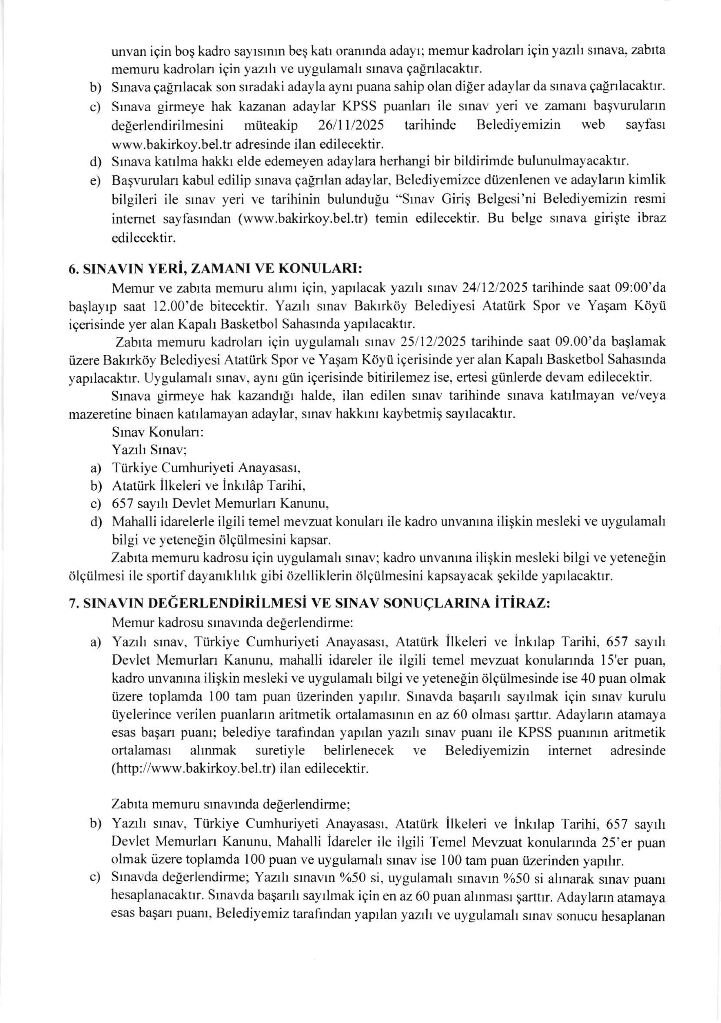 BAKIRKÖY BELEDİYE BAŞKANLIĞI 40 MEMUR ALACAK ( 17 Kasım - 19 Kasım) İlan İçeriği Sayfa 4