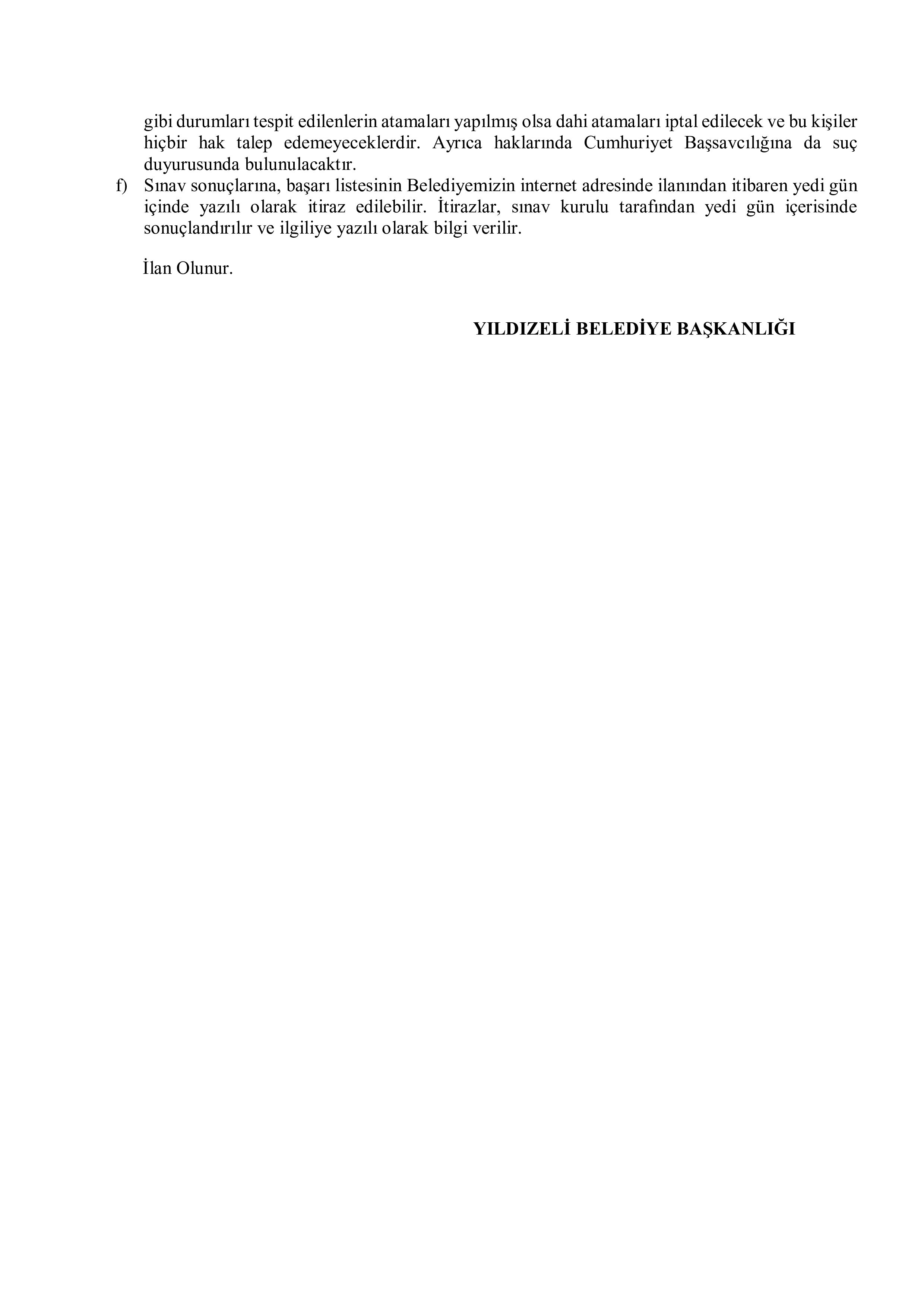 YILDIZELİ BELEDİYE BAŞKANLIĞI 3 MEMUR ALACAK ( 3 Kasım - 5 Kasım) İlan İçeriği Sayfa 4