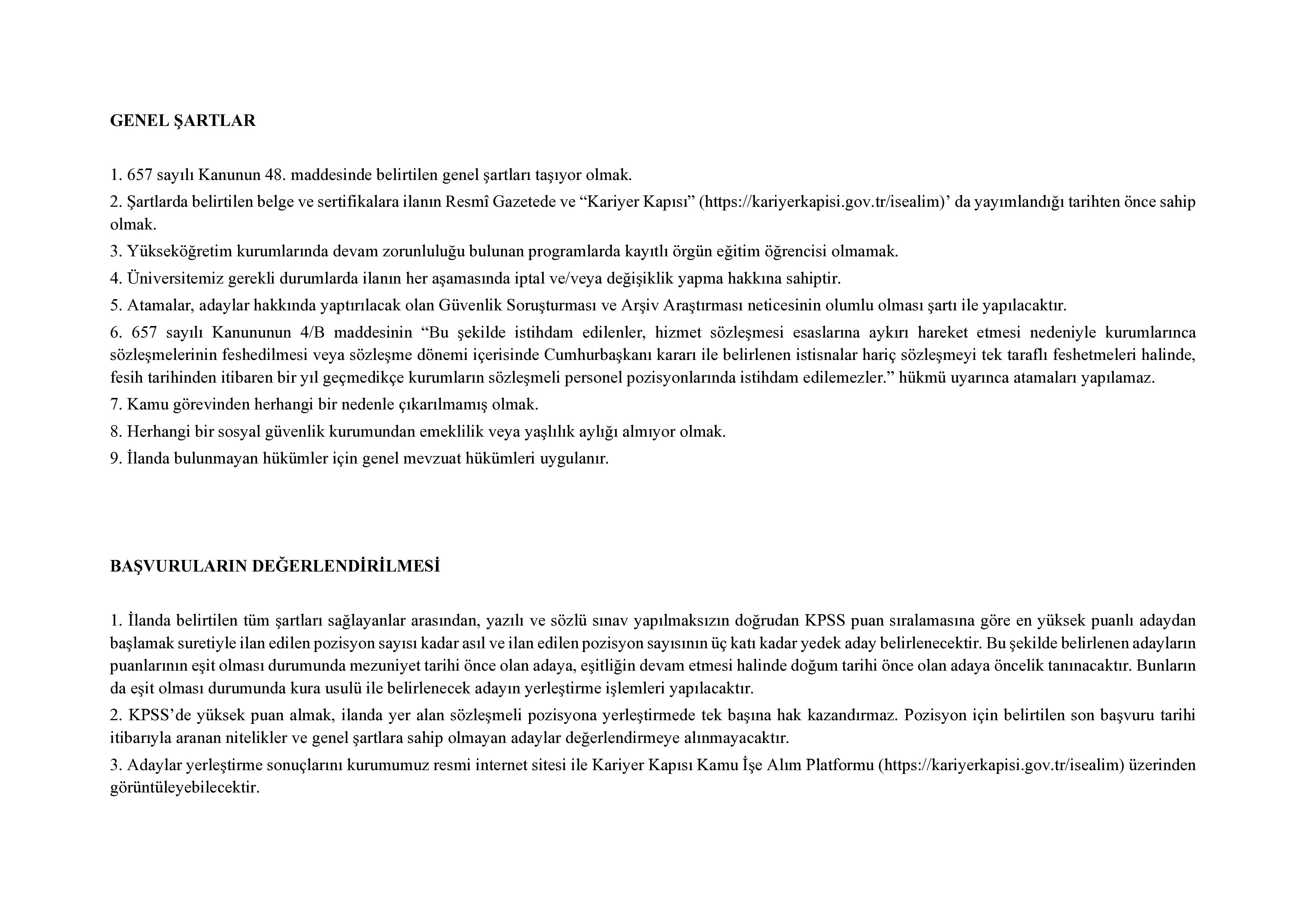 IĞDIR ÜNİVERSİTESİ 2 SÖZLEŞMELİ PERSONEL ALACAK ( 22 Haziran - 7 Temmuz) İlan İçeriği Sayfa 2